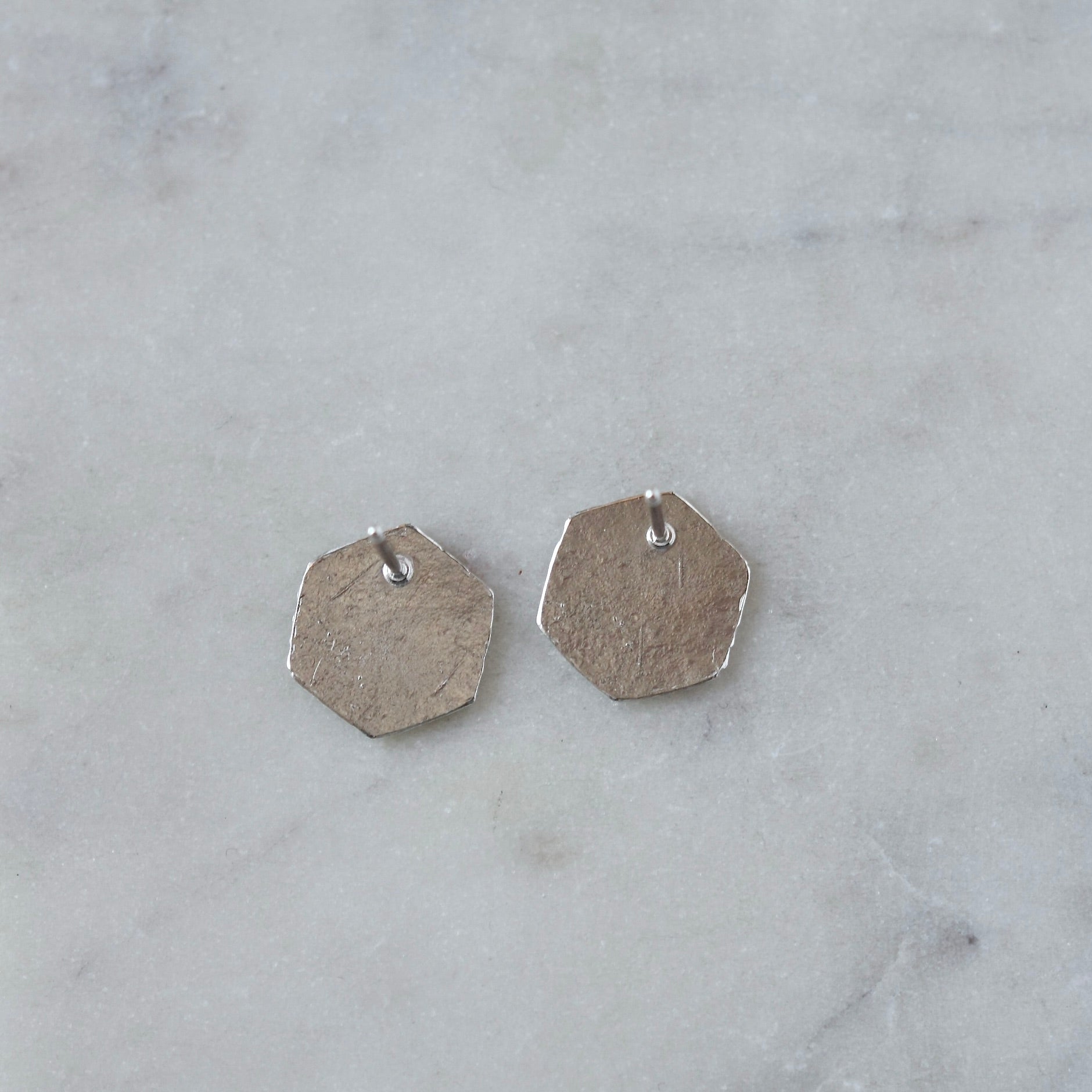 Large Sterling Silver Textured Geometric Stud Earrings