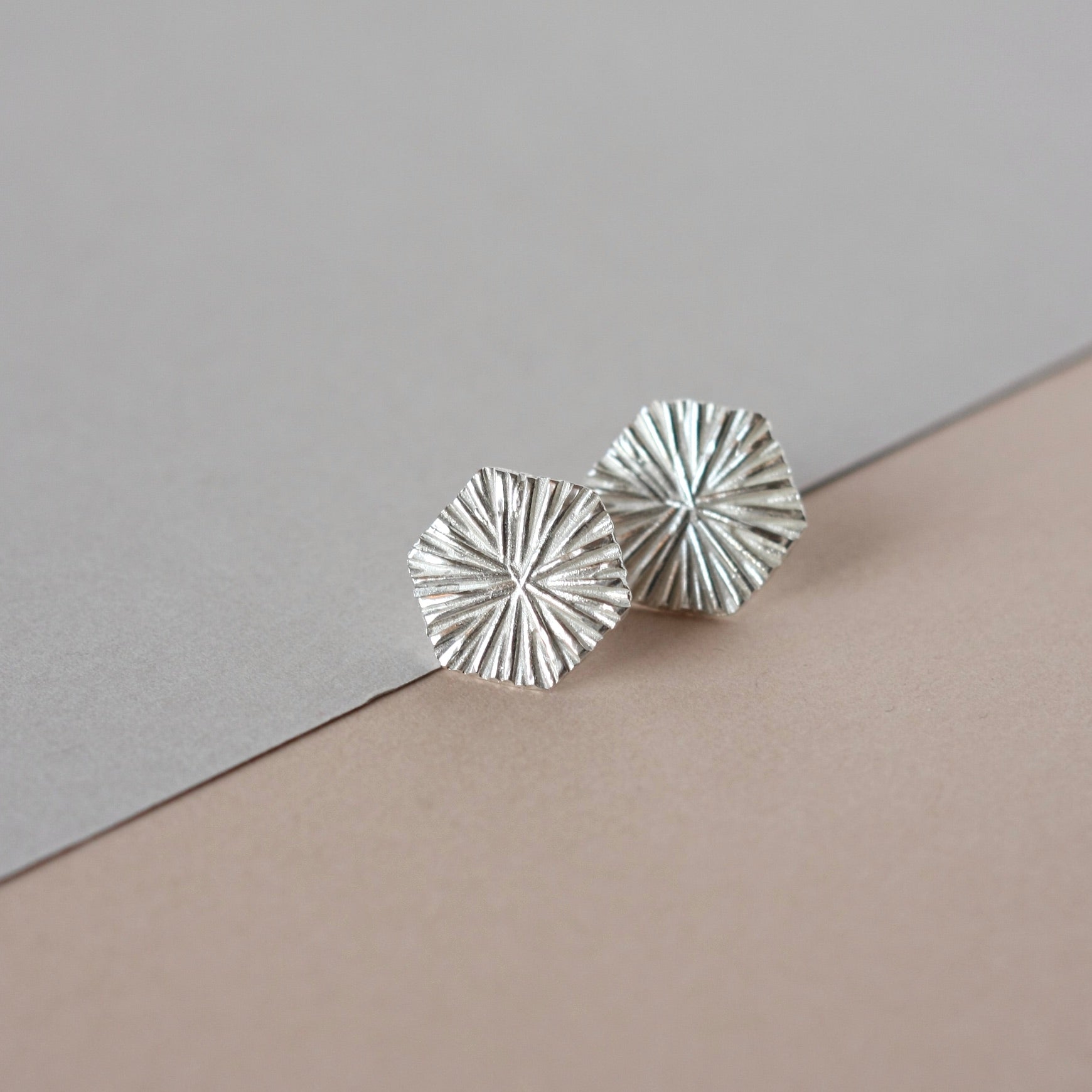 Large Sterling Silver Textured Geometric Stud Earrings