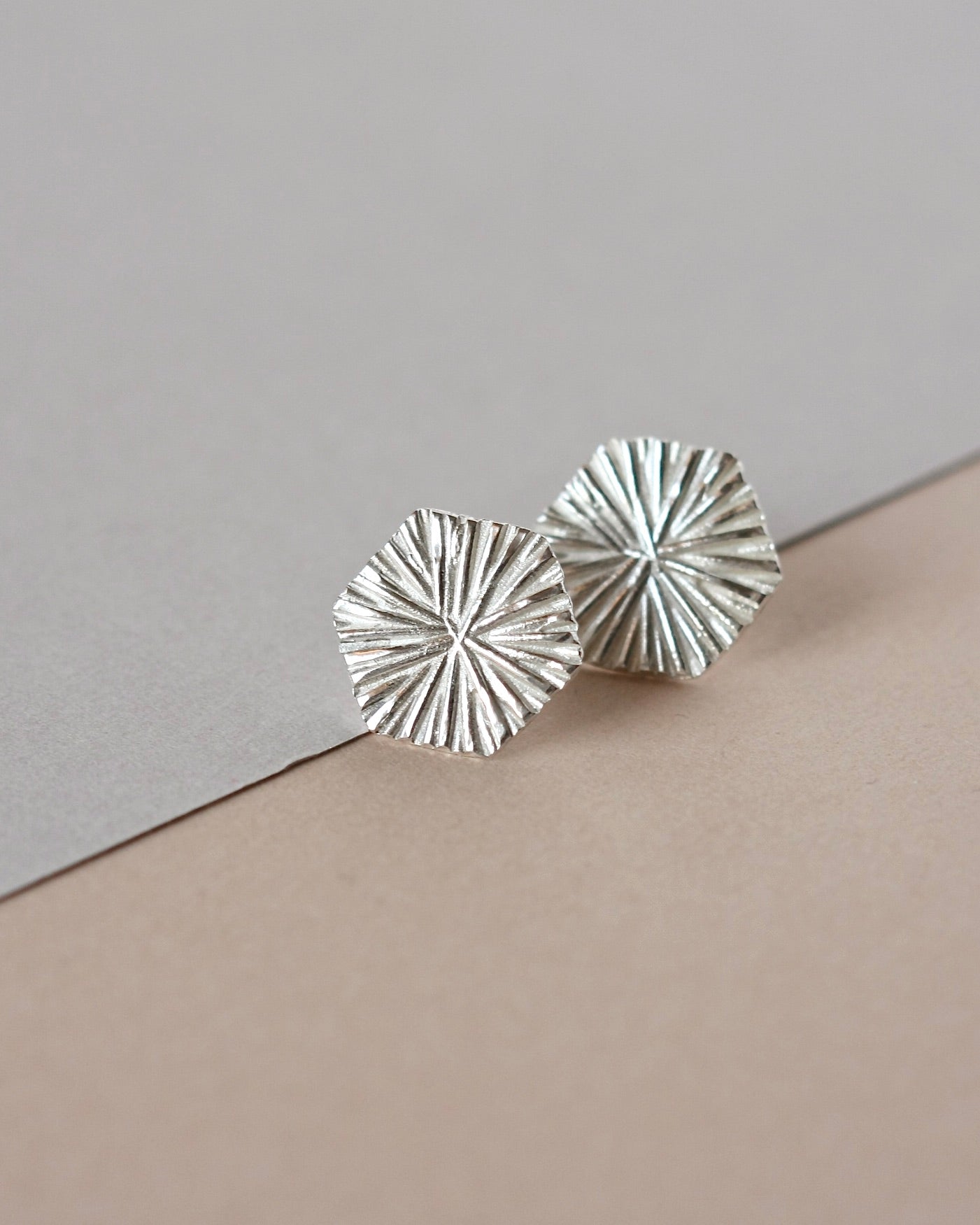 Large Sterling Silver Textured Geometric Stud Earrings
