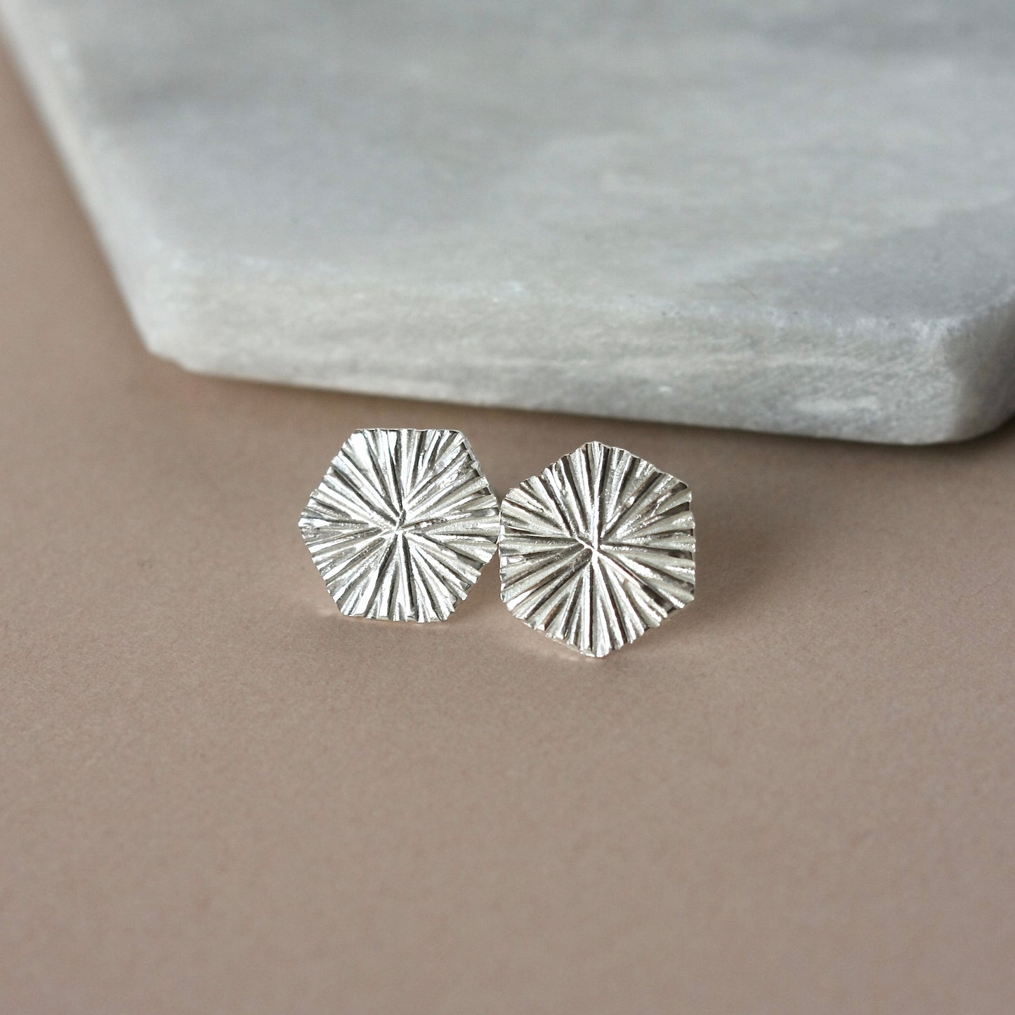 Large Sterling Silver Textured Geometric Stud Earrings