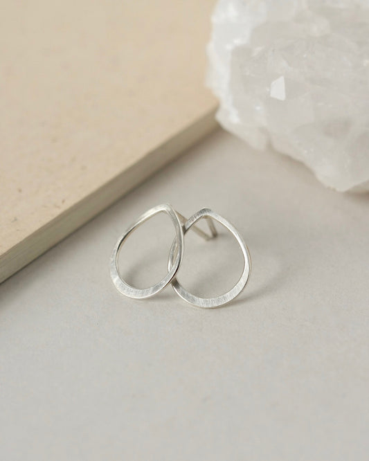 Brushed Sterling Silver Teardrop Stud Earrings