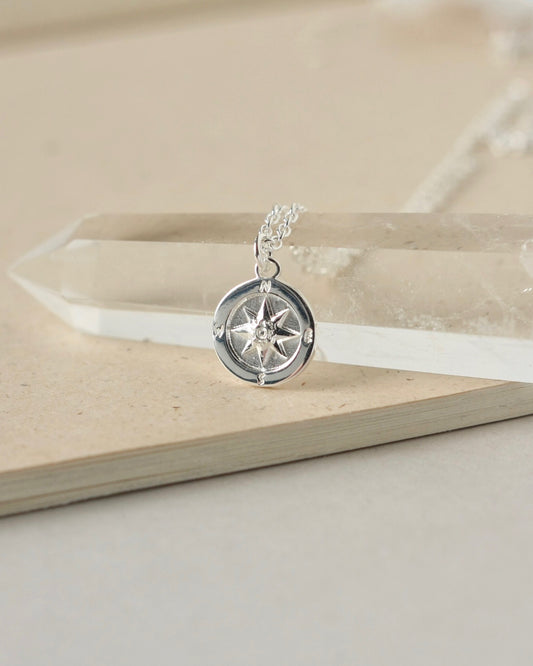 Sterling Silver Compass Coin Necklace