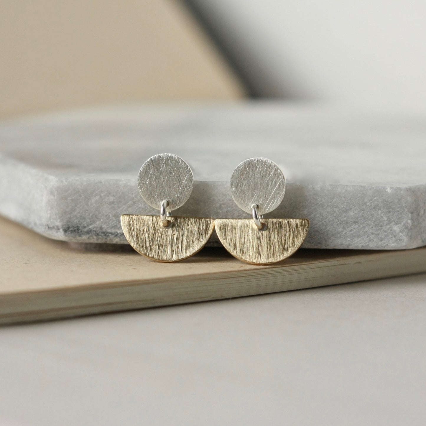 Half Moon Mixed Metal Stud Earrings