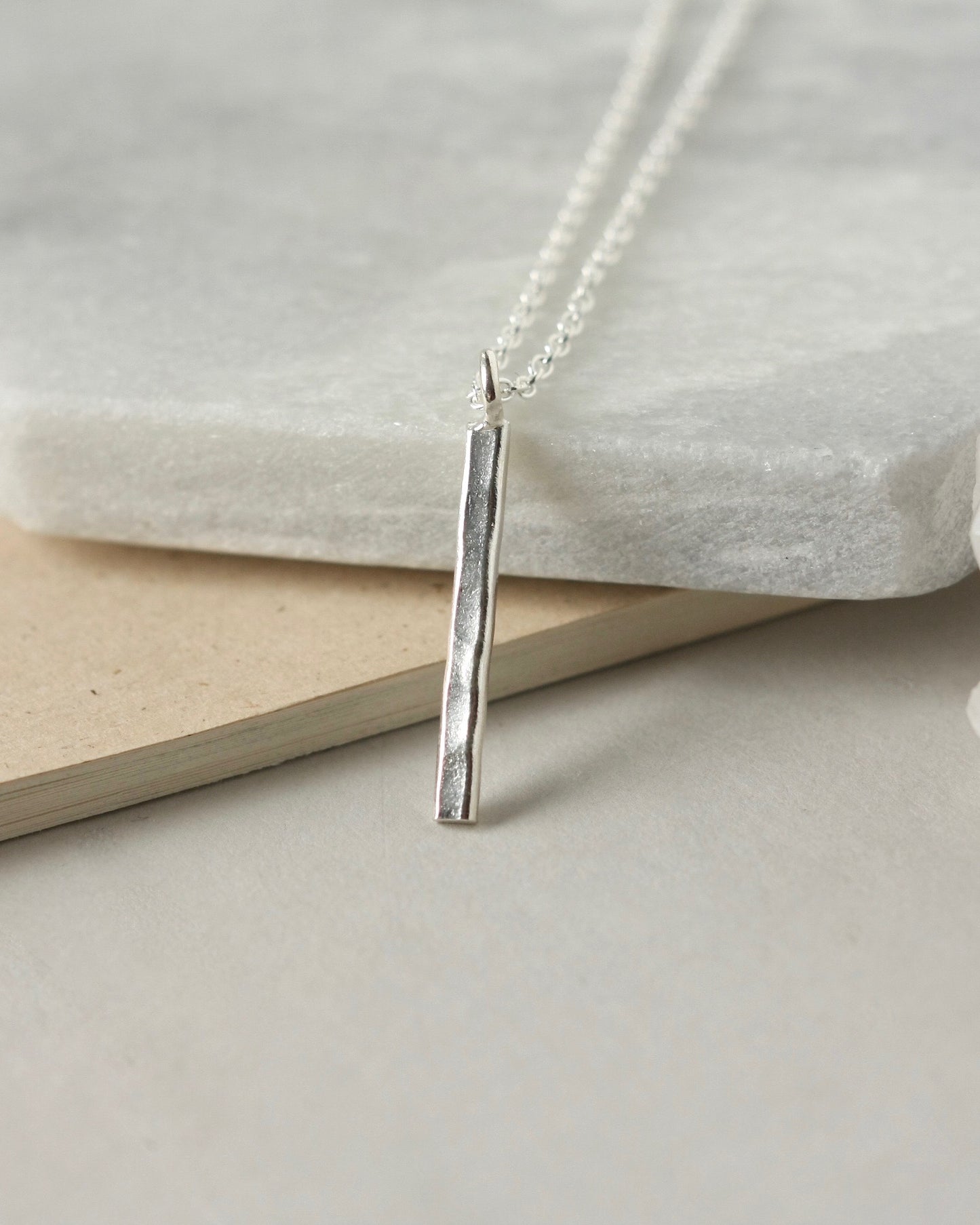 Sterling Silver Hammered Bar Necklace
