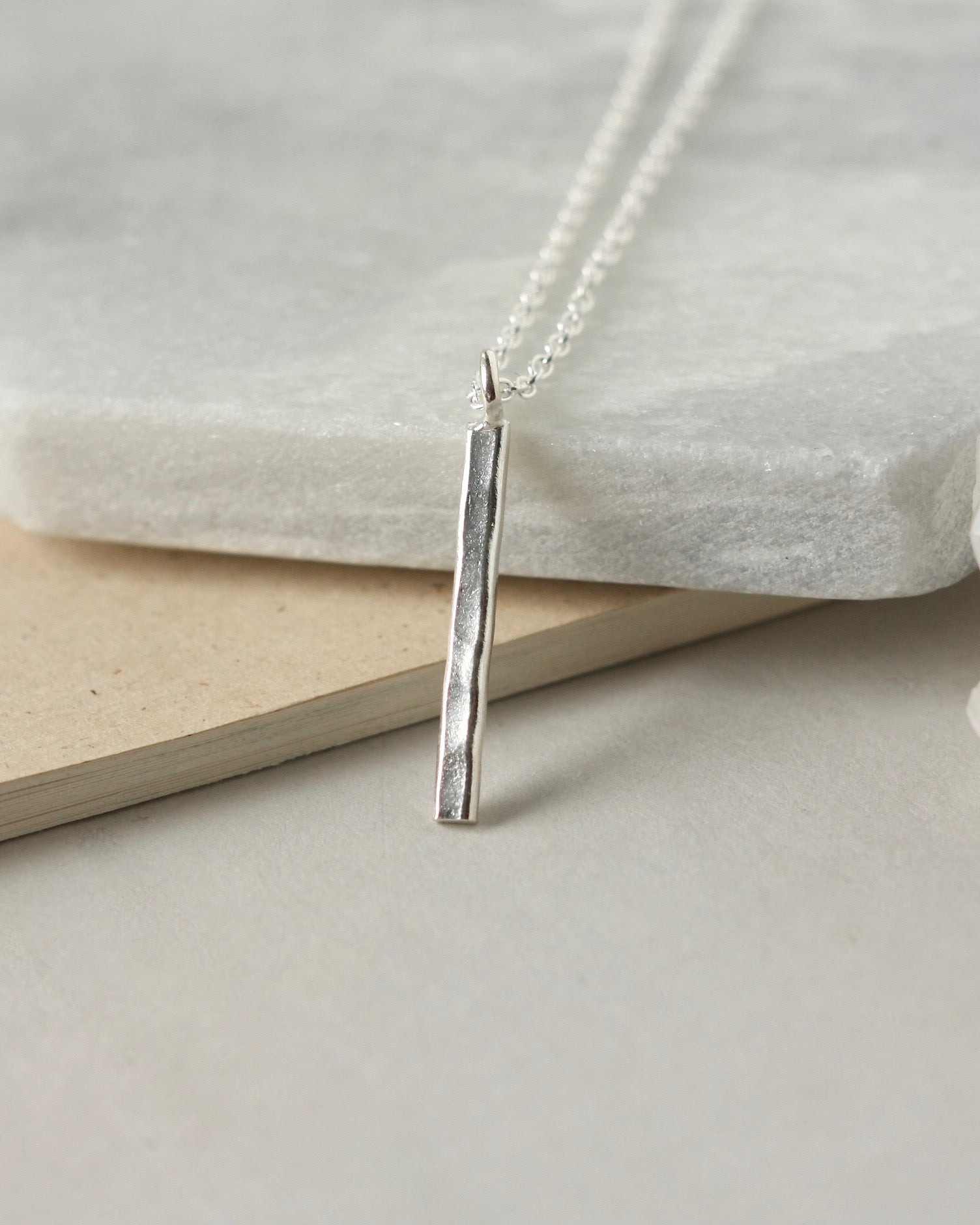 Sterling Silver Hammered Bar Necklace