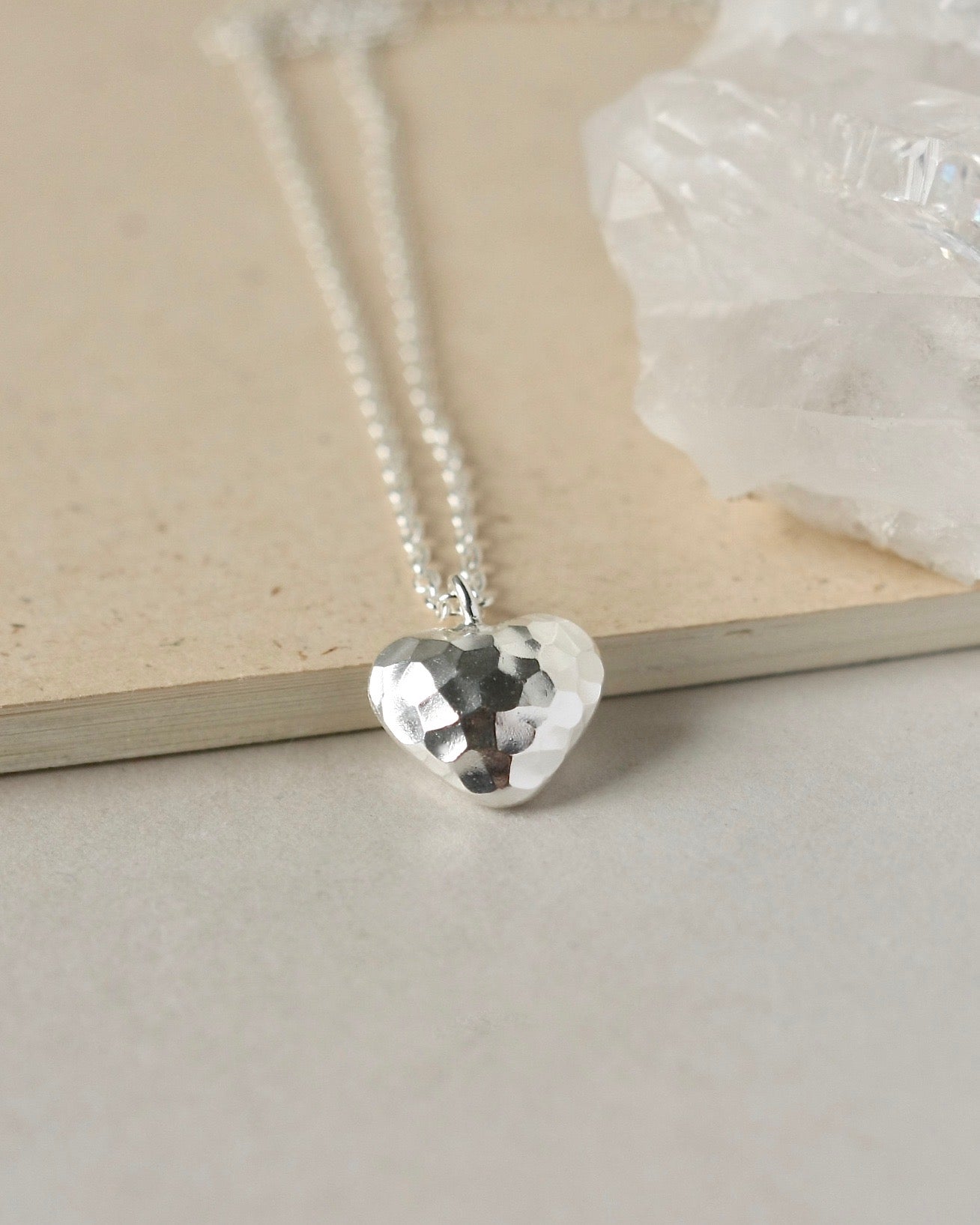 Minimalist Hammered Sterling Silver Heart Necklace