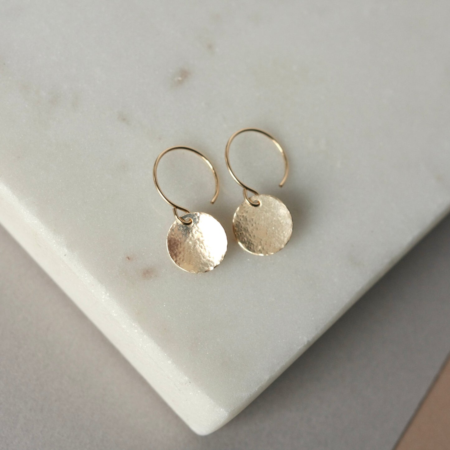 Dainty Hammered Gold Disc Earrings