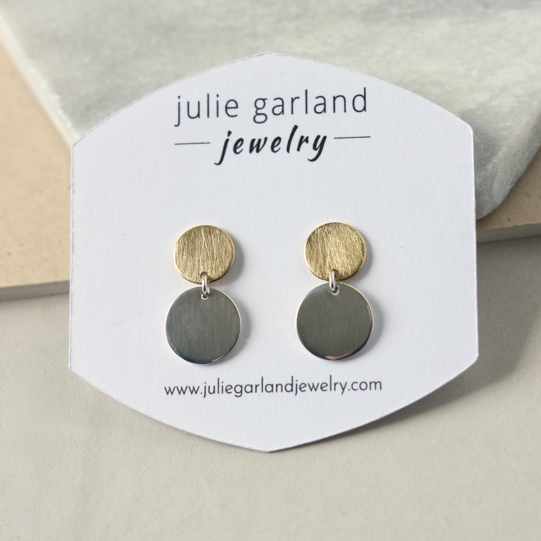 Mixed Metal Sterling Silver and Brass Circle Stud Earrings