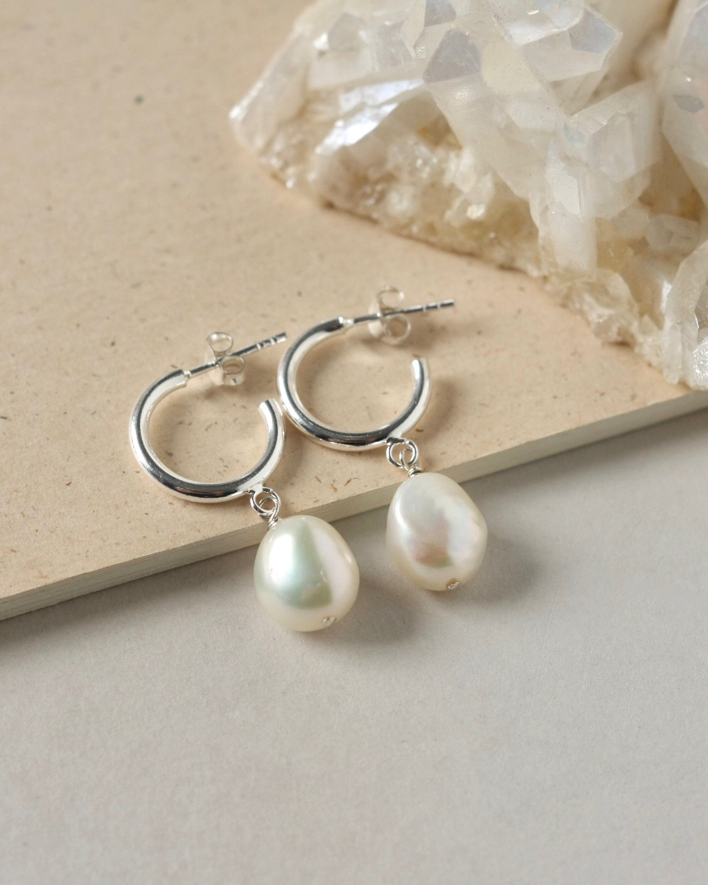 Sterling Silver and Baroque Pearl Hoop Earrings