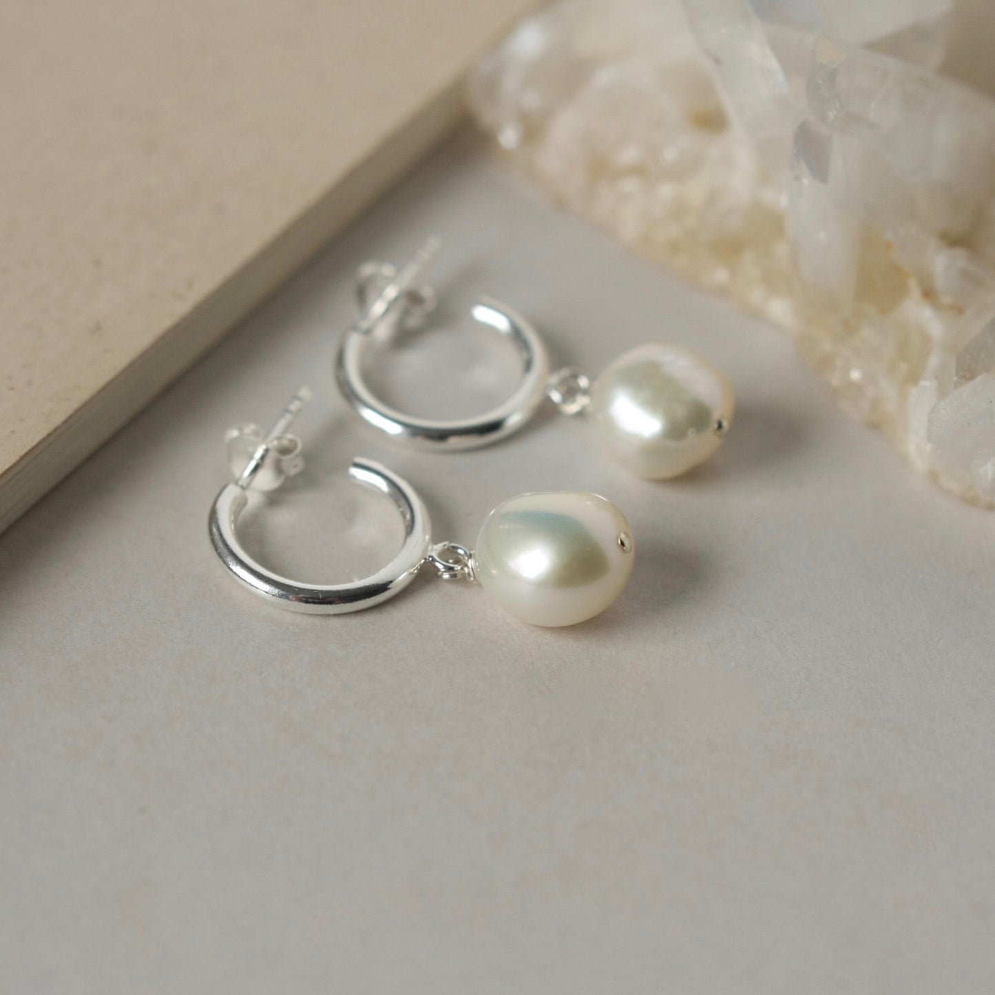 Sterling Silver and Baroque Pearl Hoop Earrings