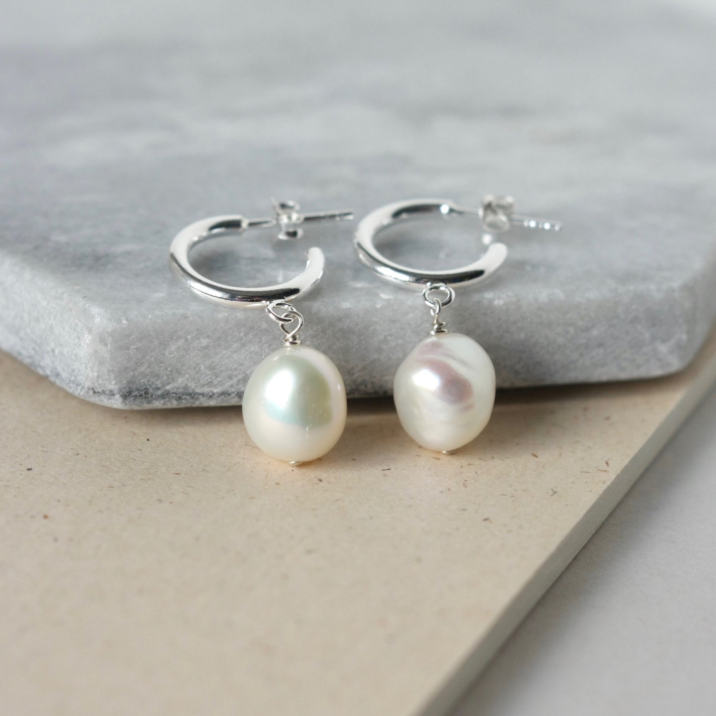 Sterling Silver and Baroque Pearl Hoop Earrings