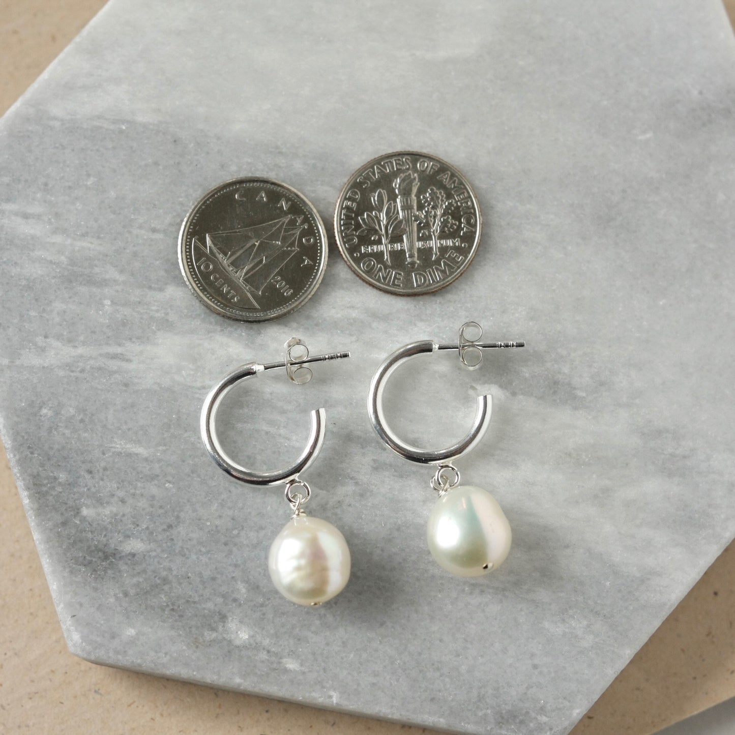 Sterling Silver and Baroque Pearl Hoop Earrings