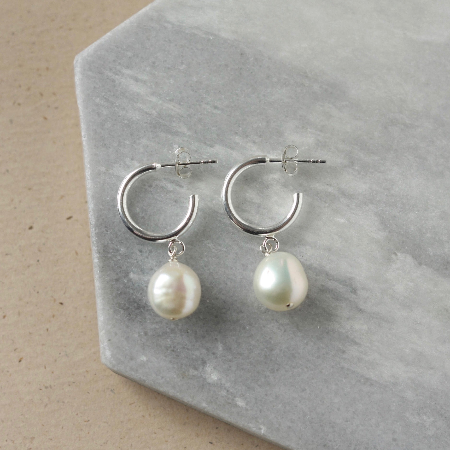 Pearl Hoop Earrings Sterling Silver