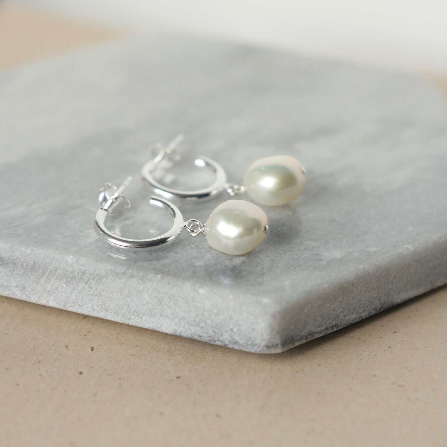 Sterling Silver and Baroque Pearl Hoop Earrings