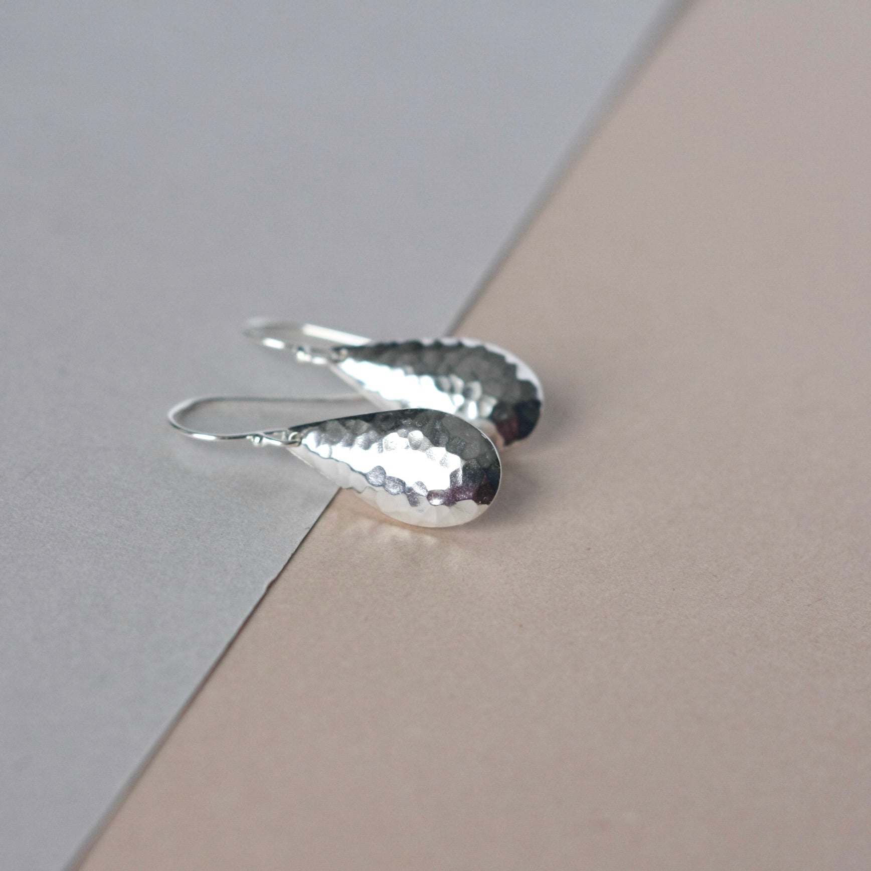 Minimalist Hammered Sterling Silver Teardrop Earrings