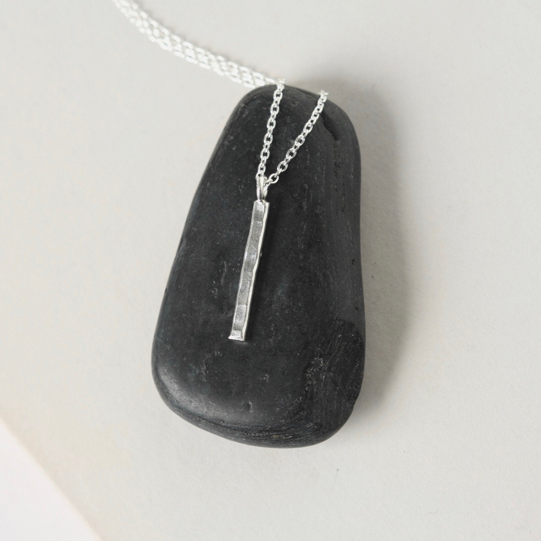 Hammered Sterling Silver Bar Necklace