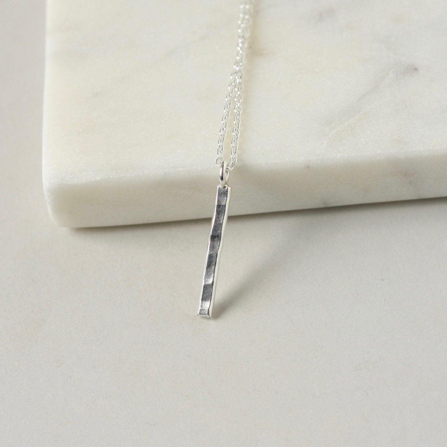 Hammered Sterling Silver Bar Necklace