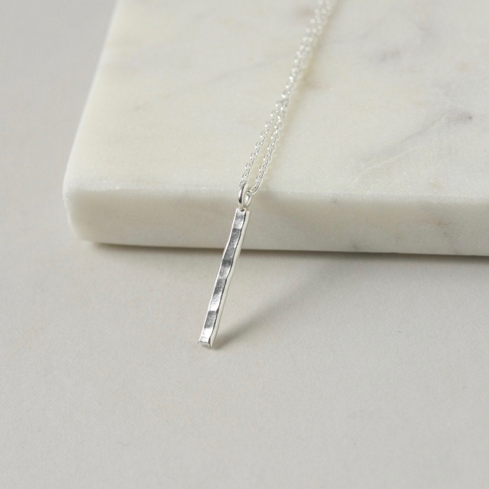 Hammered Sterling Silver Bar Necklace