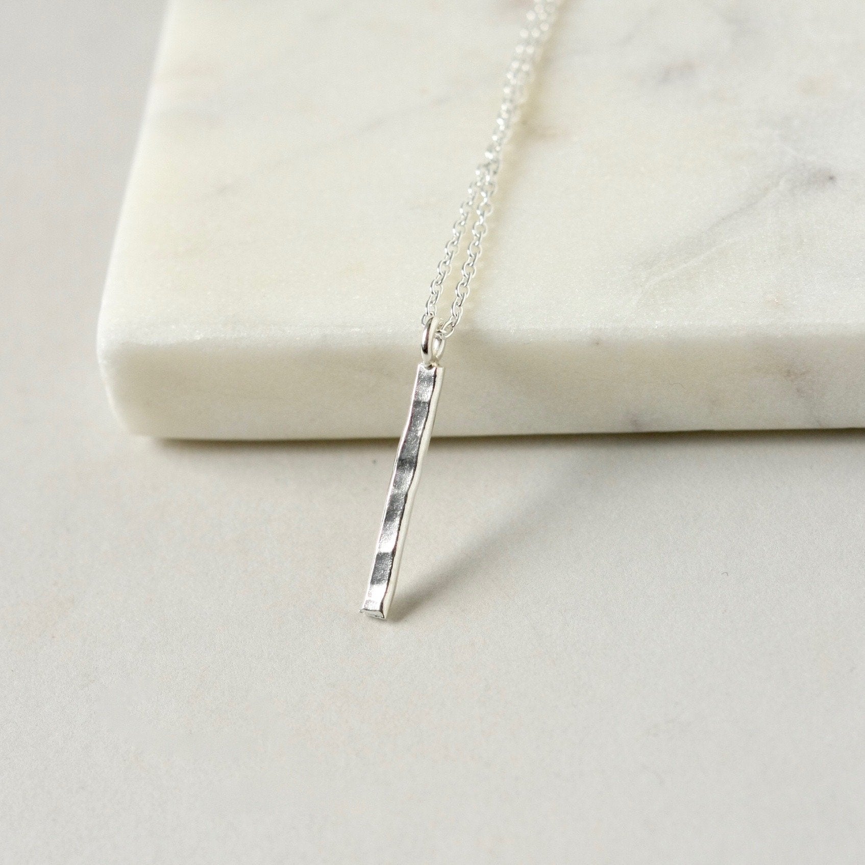 Hammered Sterling Silver Bar Necklace
