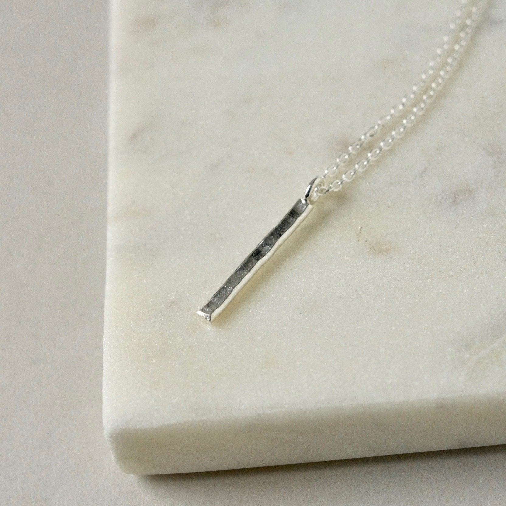 Hammered Sterling Silver Bar Necklace