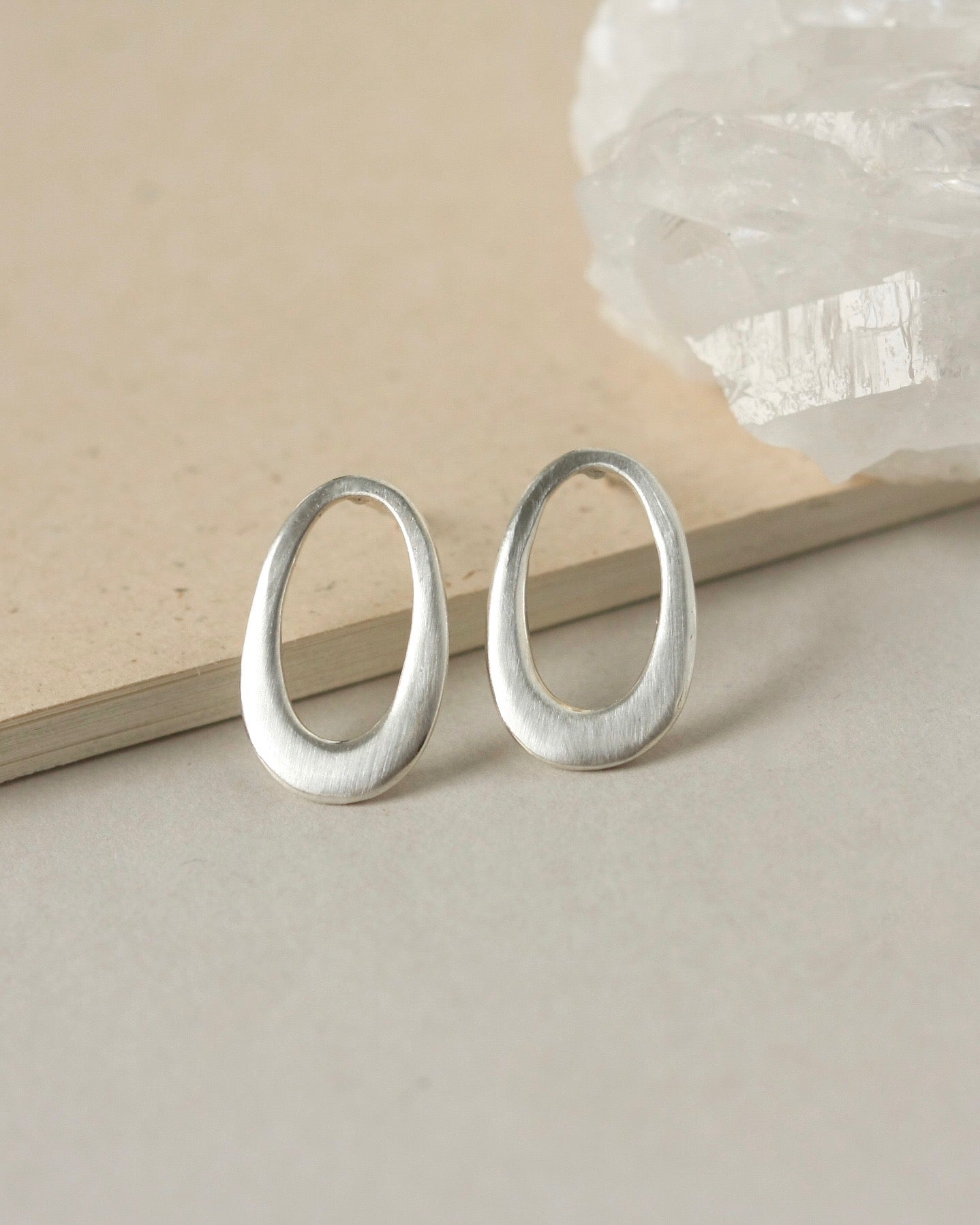 Minimalist Sterling Silver Geometric Oval Stud Earrings