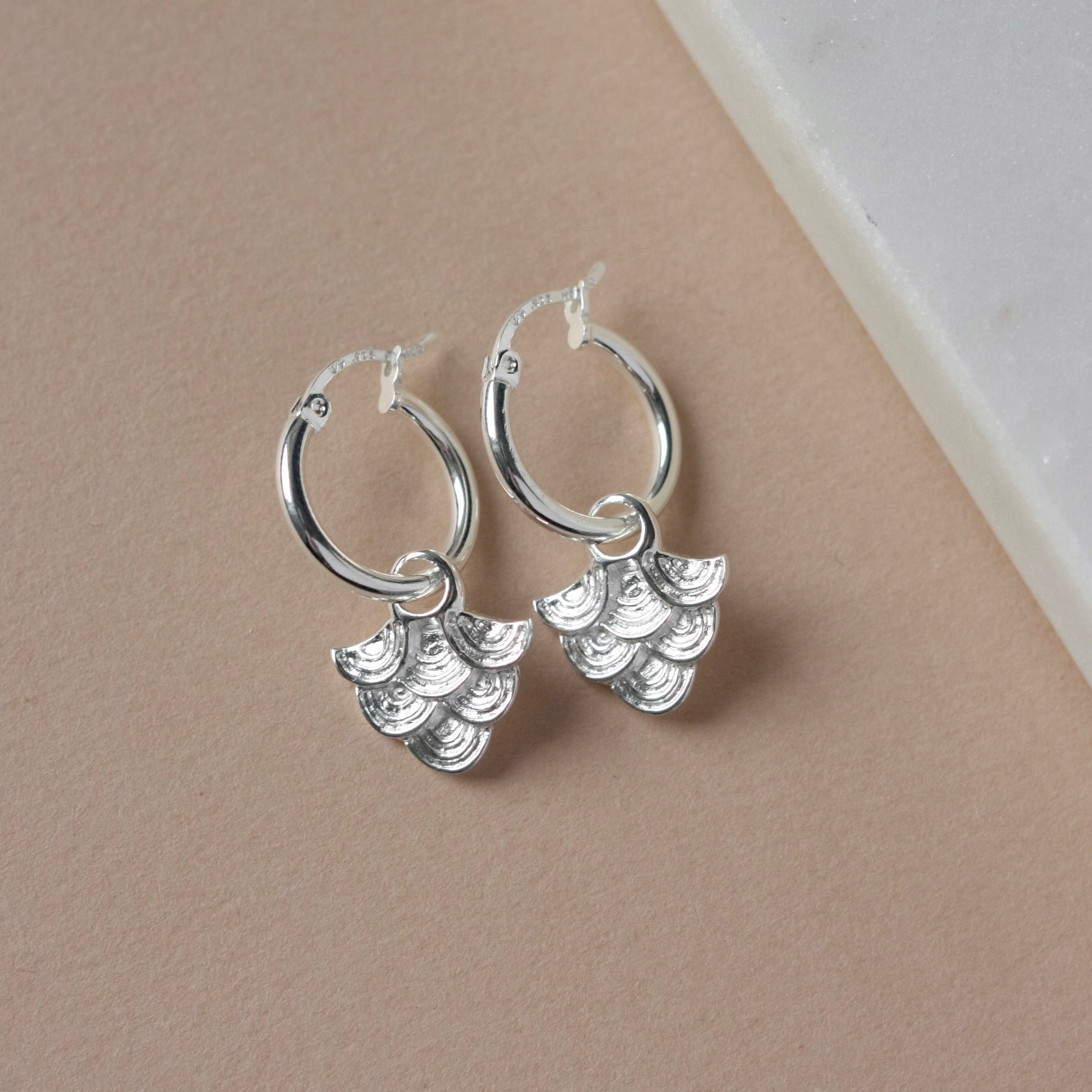 Sterling Silver Art Deco Hoop Earrings