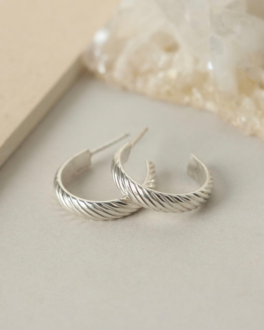 Sterling Silver Wide Patterned Hoop Earrings