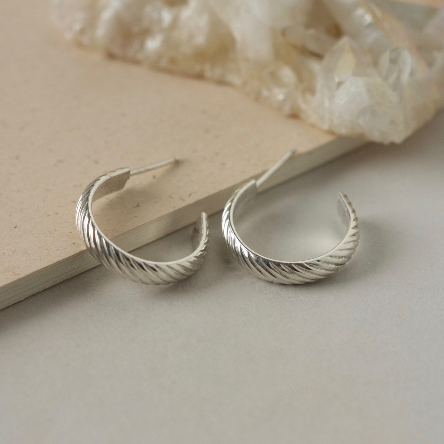 Sterling Silver Wide Patterned Hoop Earrings