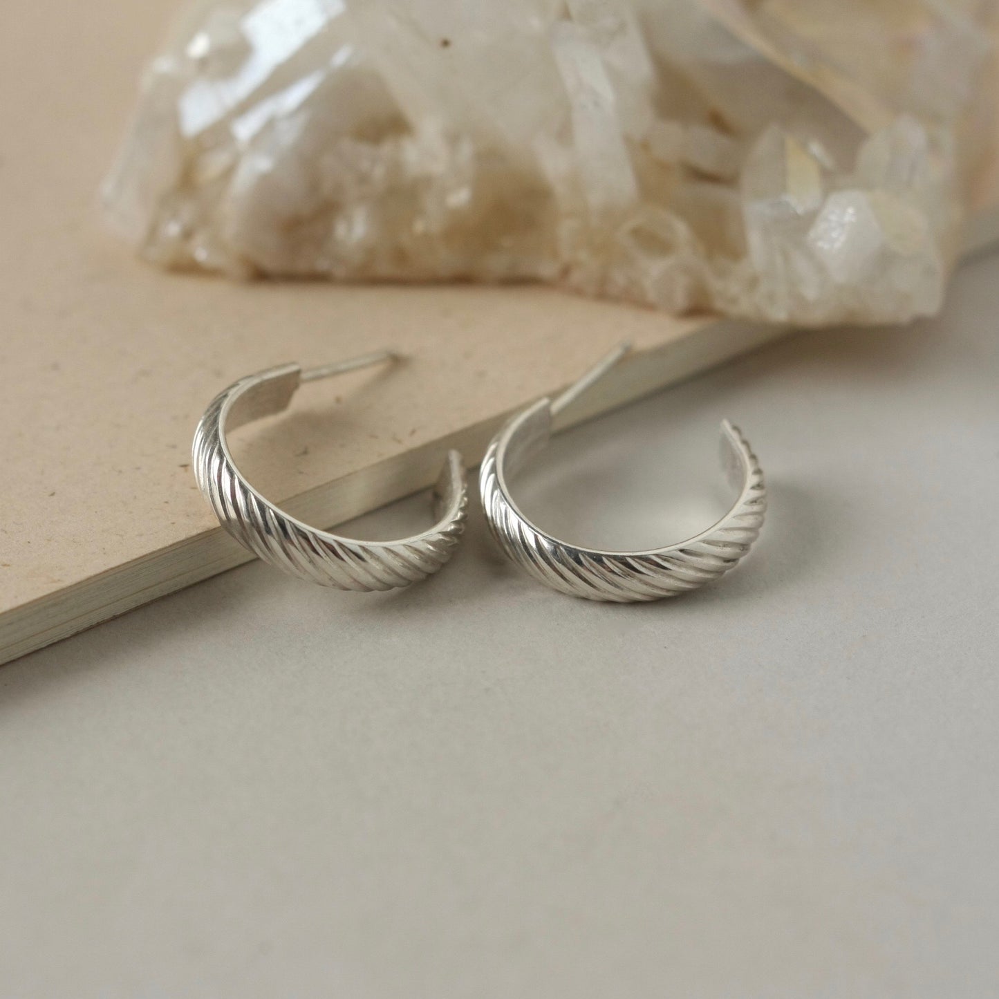 Sterling Silver Wide Patterned Hoop Earrings