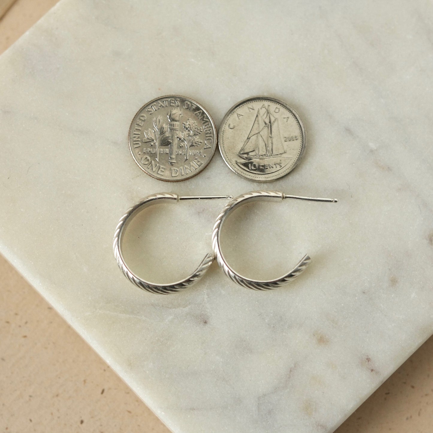 Sterling Silver Wide Patterned Hoop Earrings