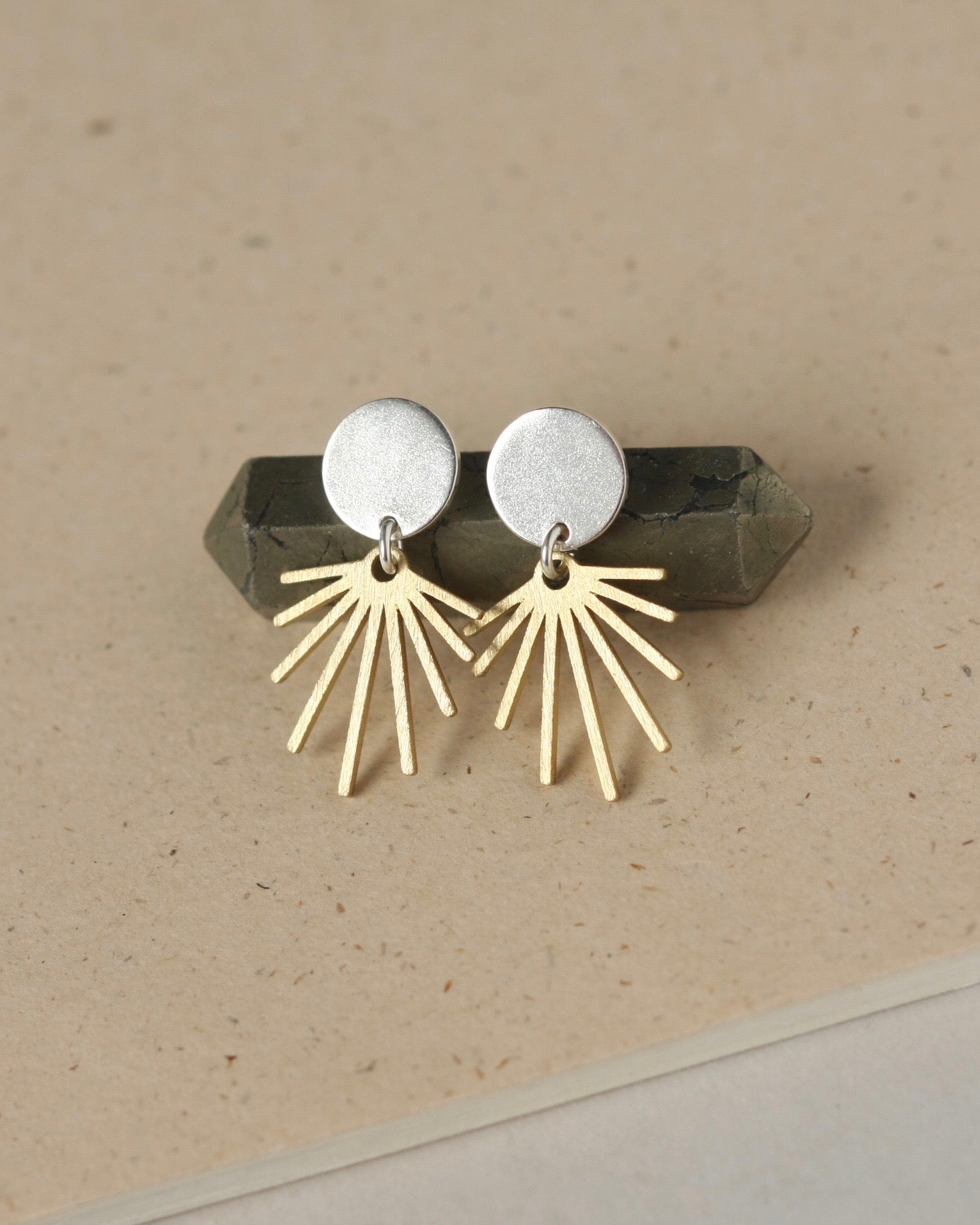 Mixed Metal Sterling Silver and Brass Celestial Stud Earrings