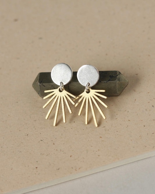 Mixed Metal Sterling Silver and Brass Celestial Stud Earrings