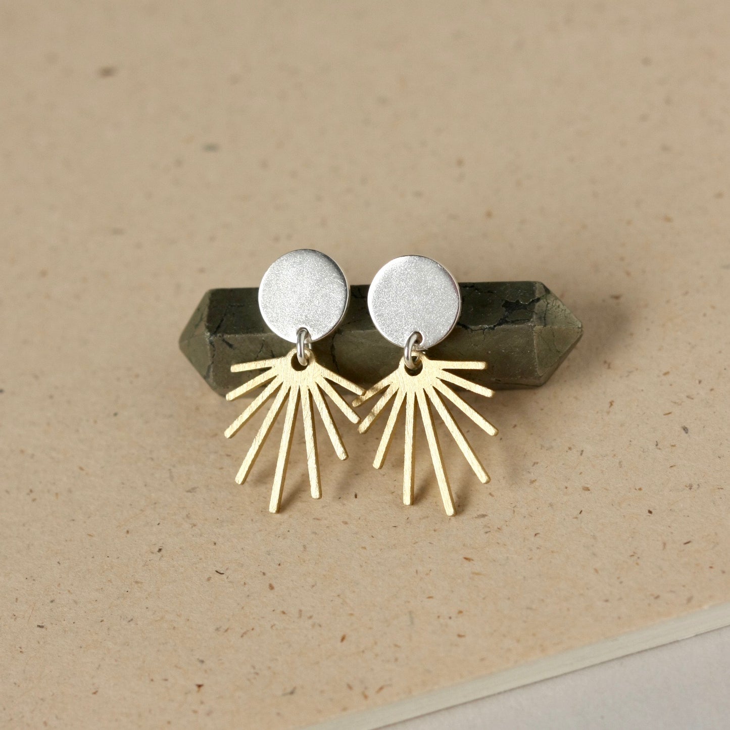 Mixed Metal Sterling Silver and Brass Geometric Stud Earrings