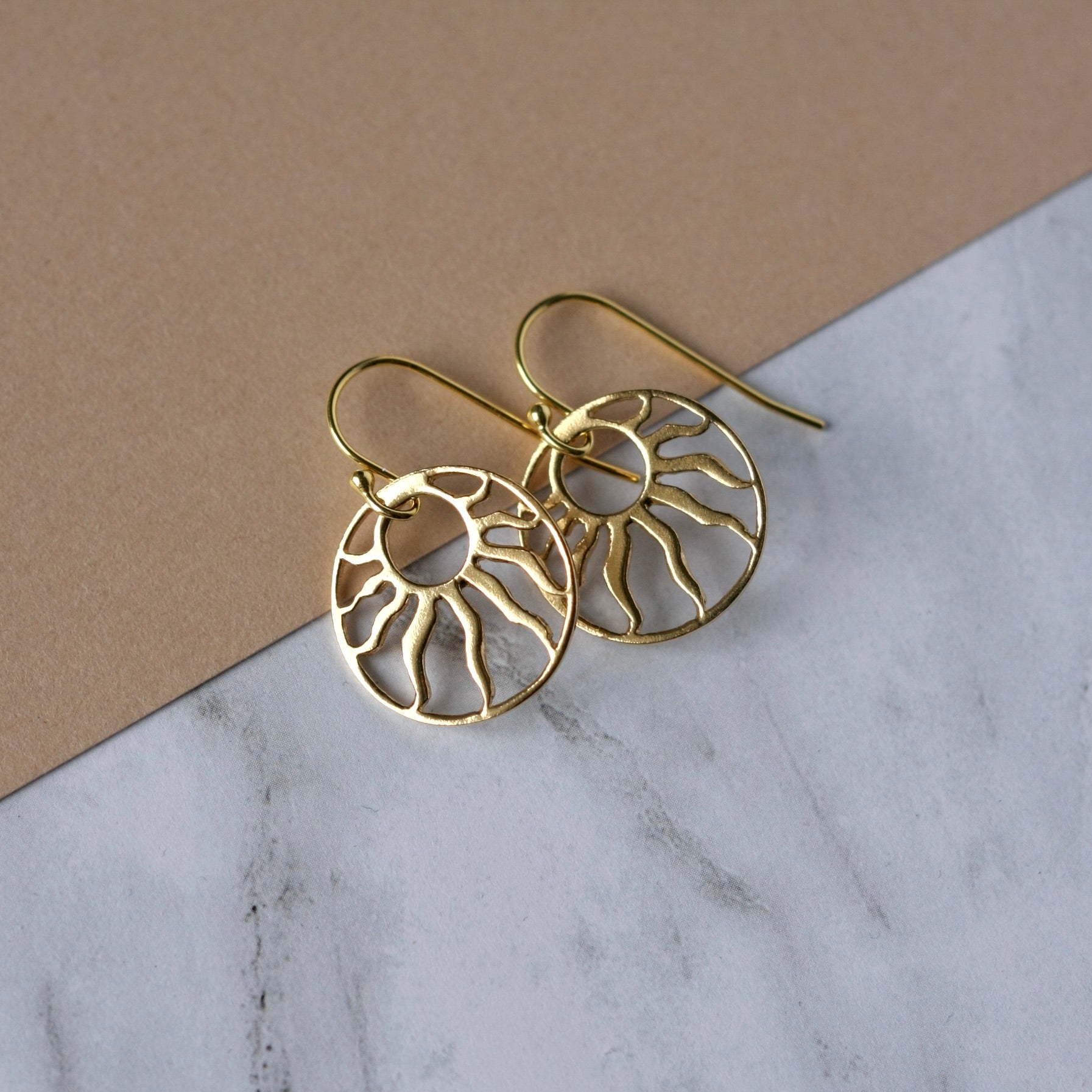 Minimalist Gold Sunburst Dangle Earrings