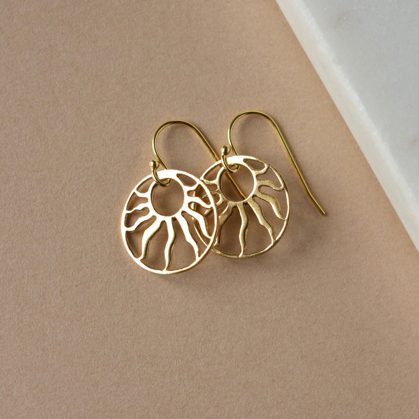 Minimalist Gold Sunburst Dangle Earrings