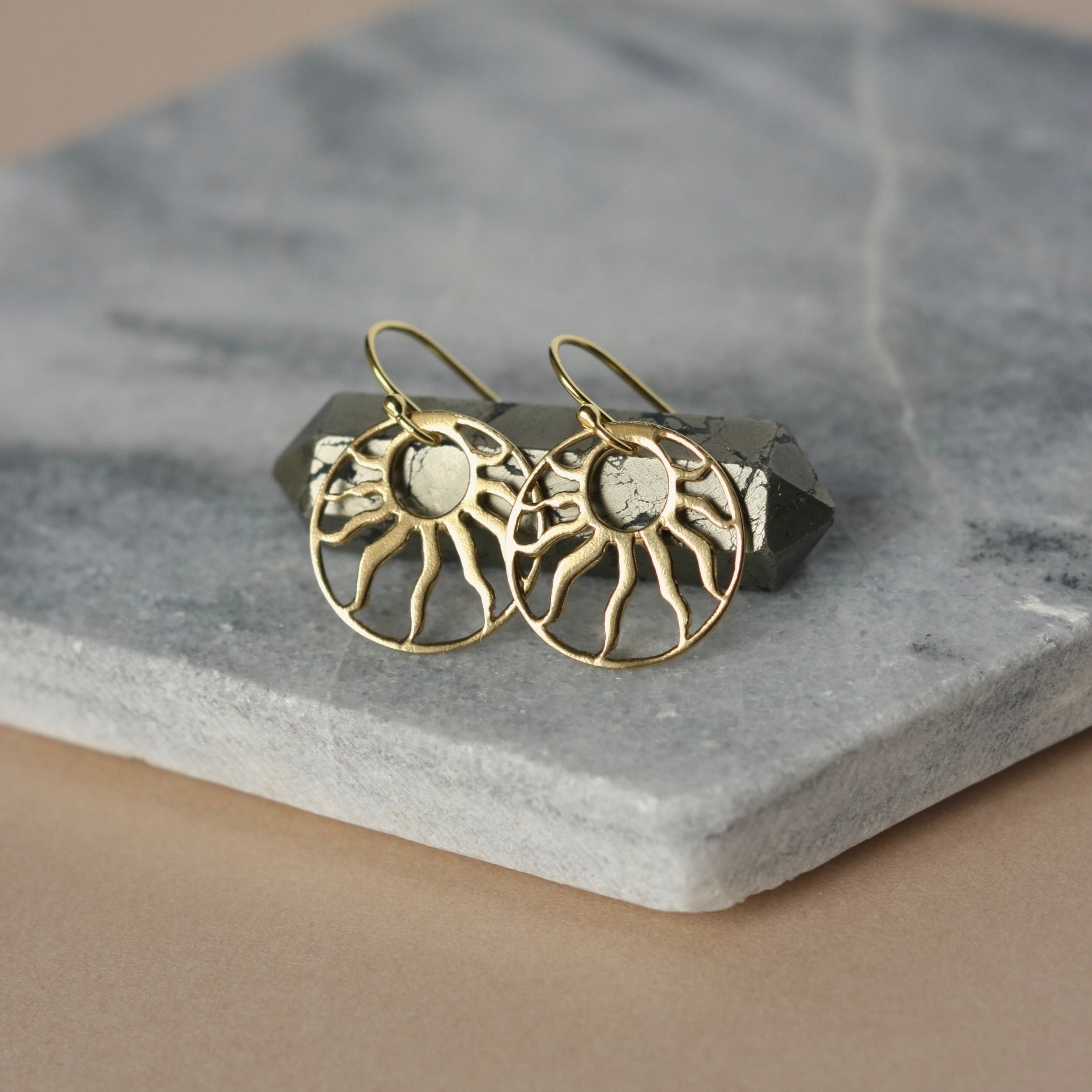 Minimalist Gold Sunburst Dangle Earrings