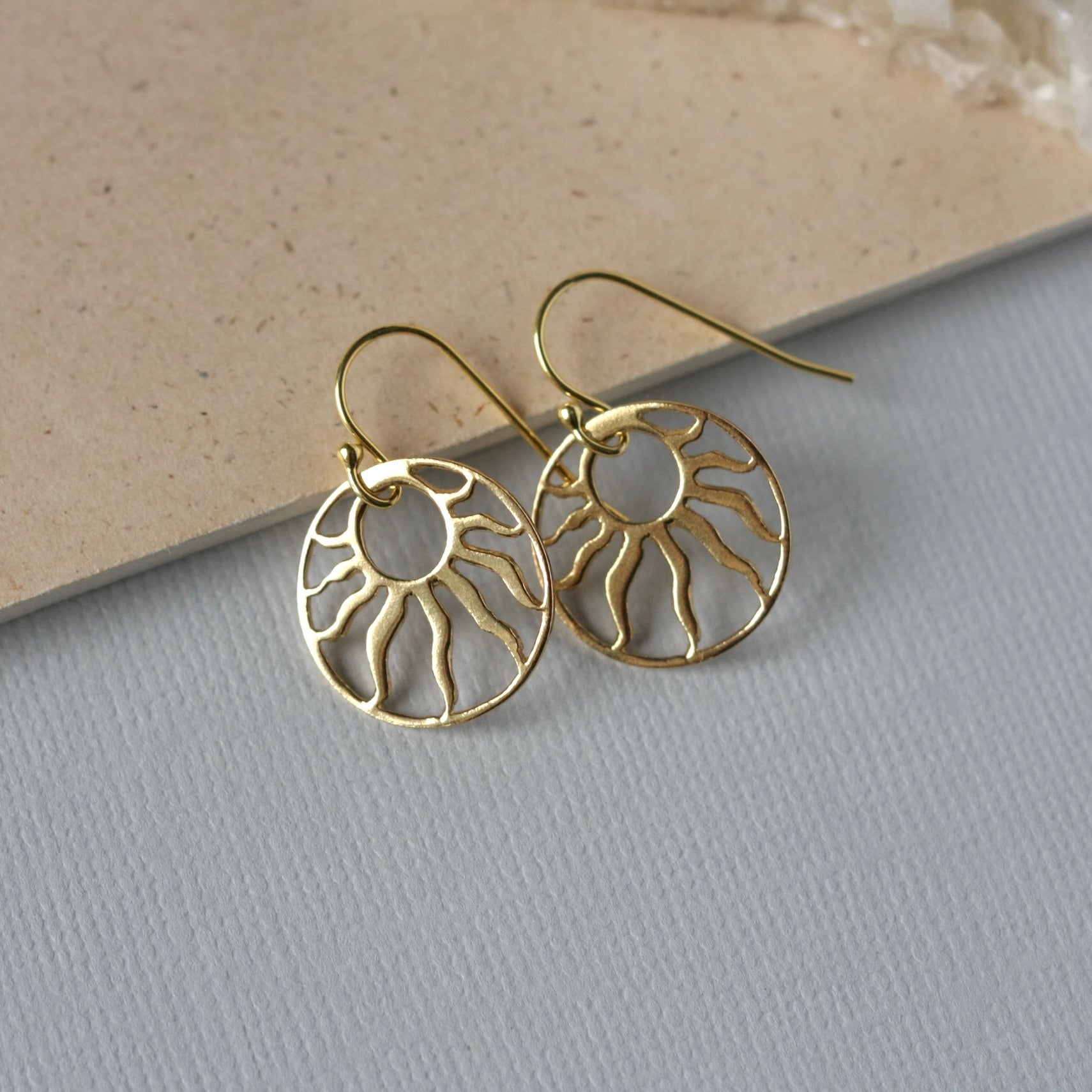 Minimalist Gold Sunburst Dangle Earrings