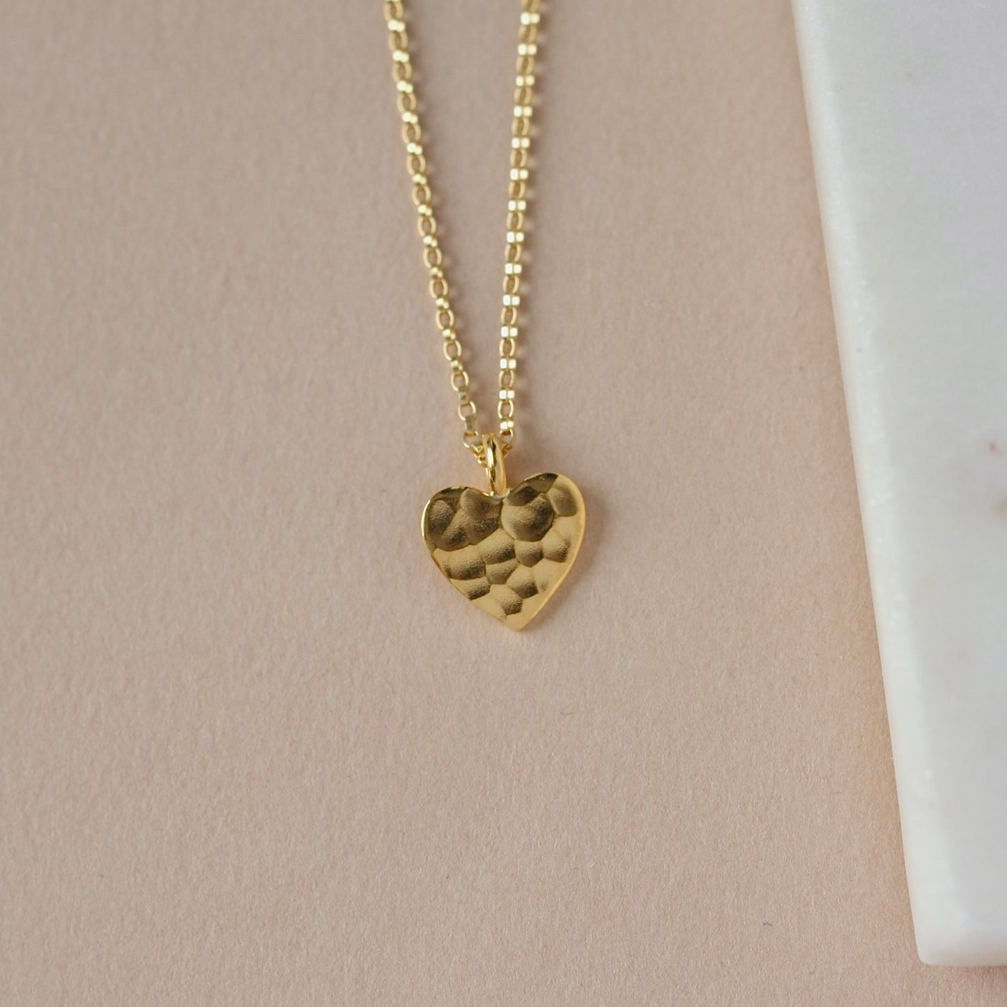 Minimalist Hammered Gold Vermeil Heart Necklace