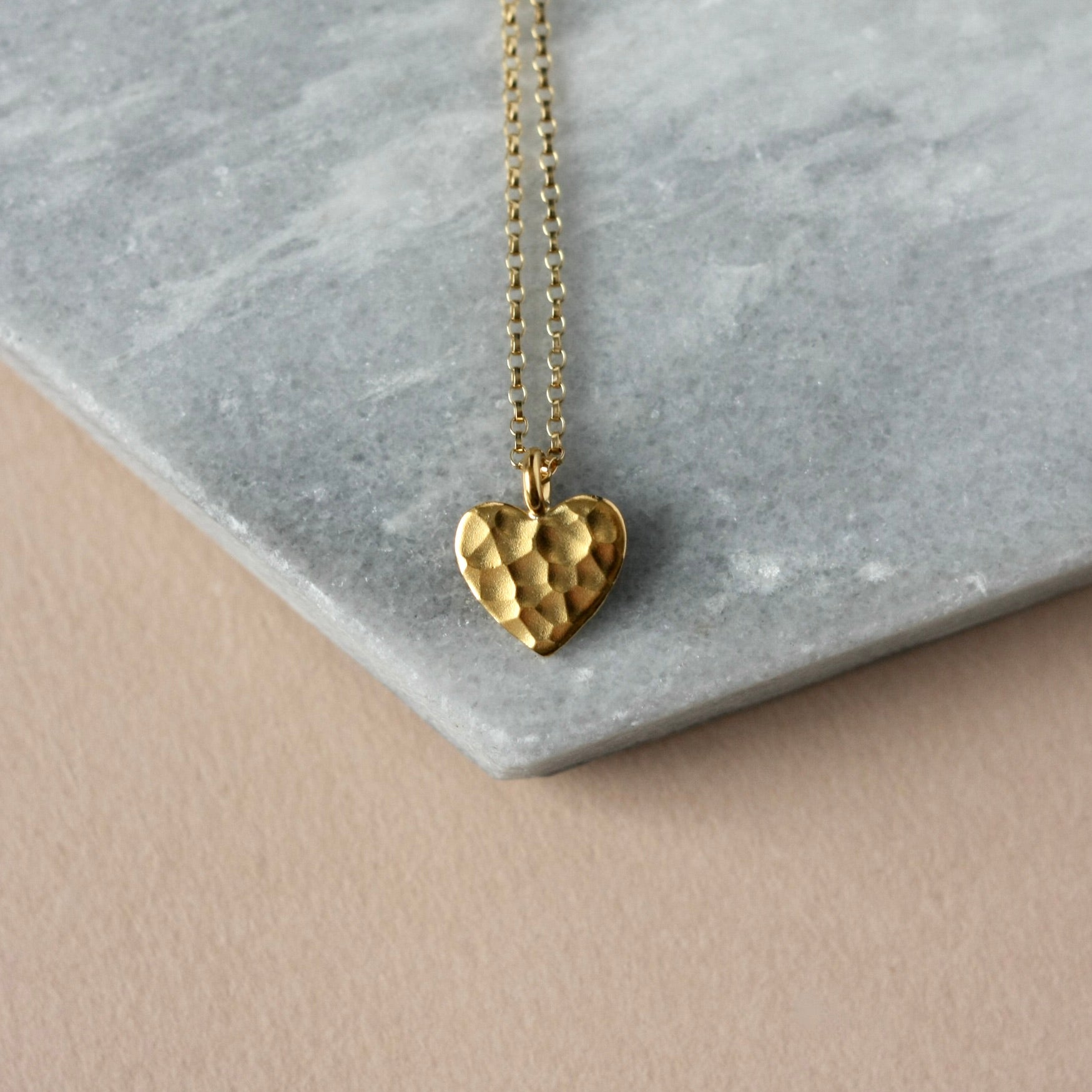 Minimalist Hammered Gold Vermeil Heart Necklace