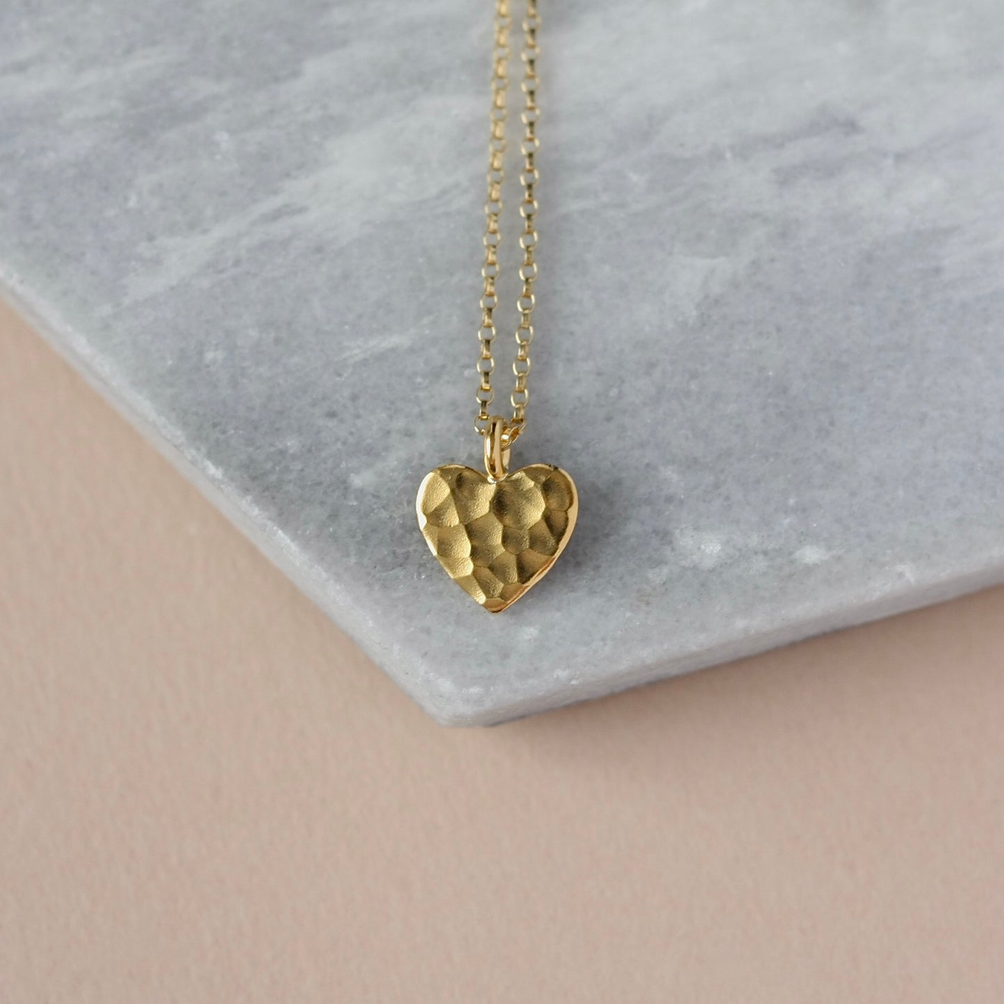 Minimalist Hammered Gold Vermeil Heart Necklace