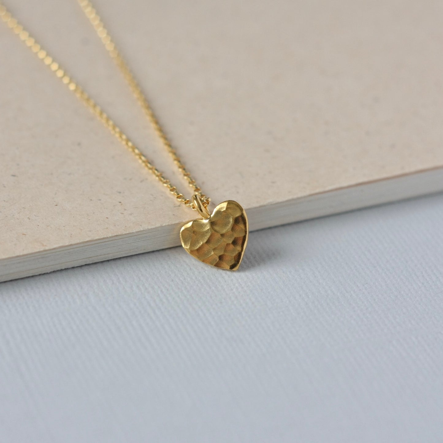 Minimalist Hammered Gold Vermeil Heart Necklace