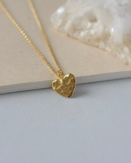 Minimalist Hammered Gold Vermeil Heart Necklace