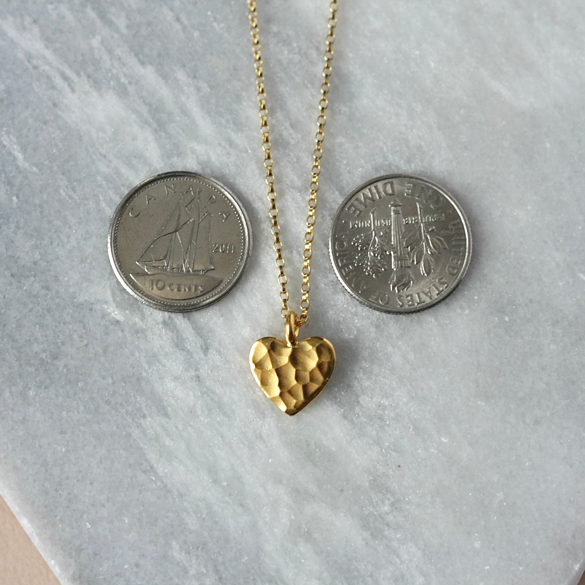 Minimalist Hammered Gold Vermeil Heart Necklace