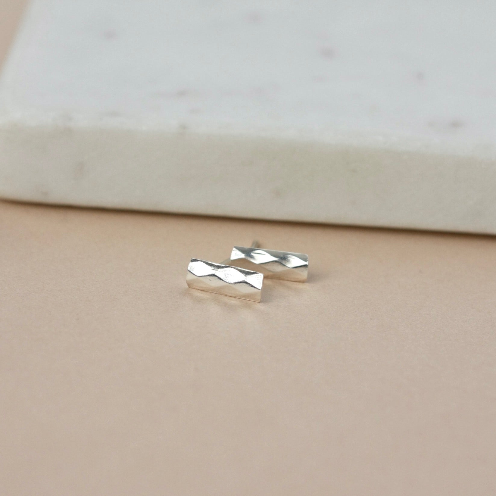 Minimalist Faceted Sterling Silver Bar Stud Earring
