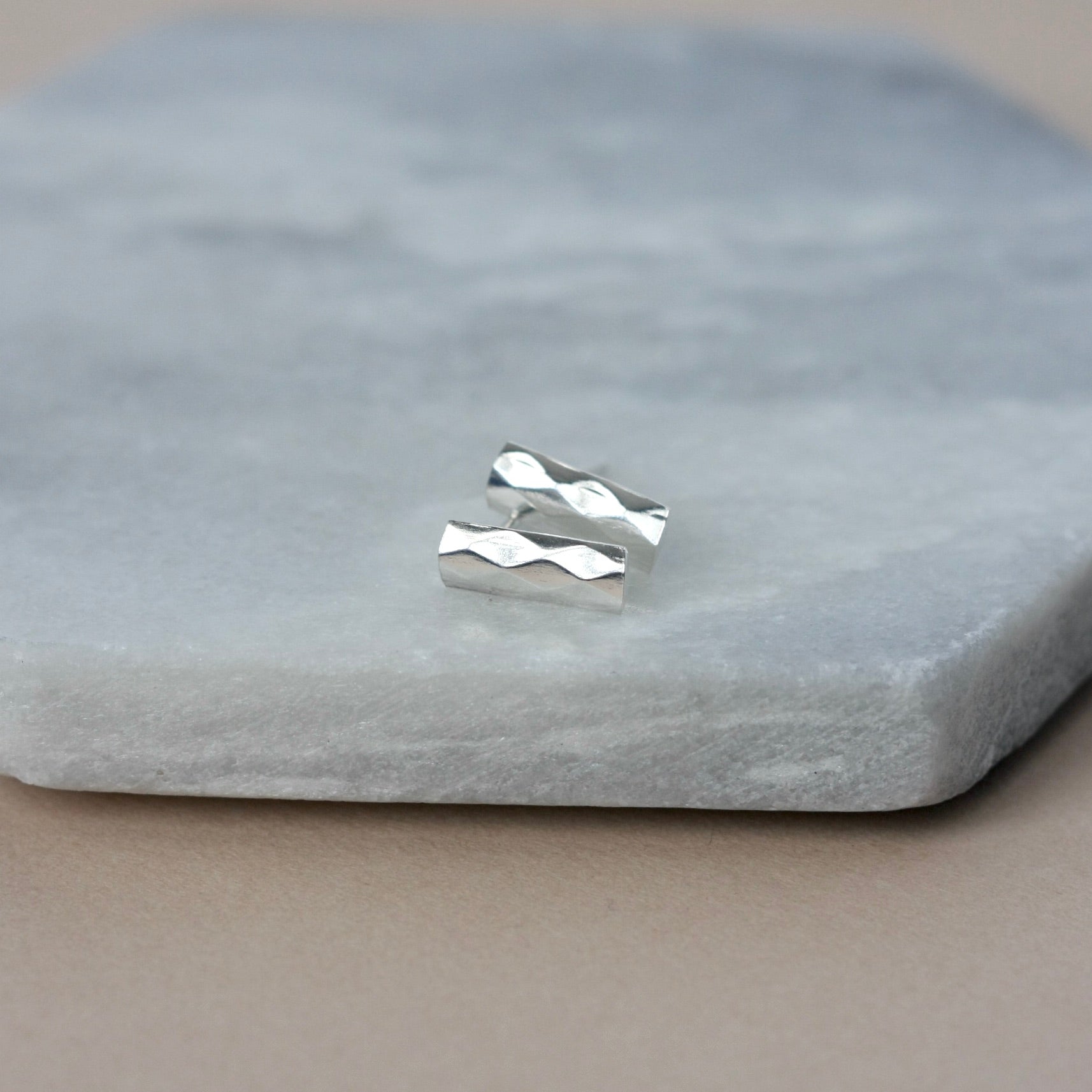 Minimalist Faceted Sterling Silver Bar Stud Earring