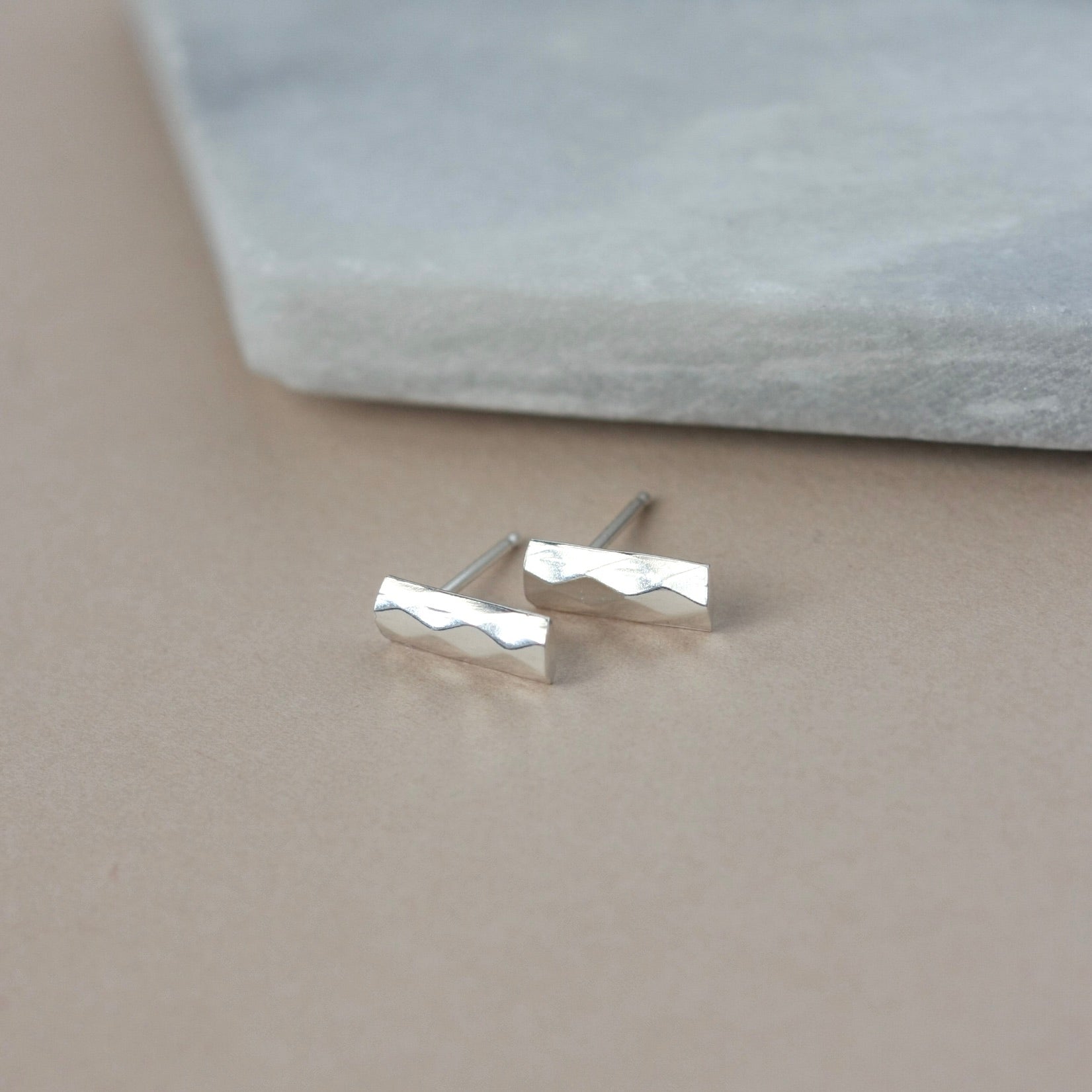 Minimalist Faceted Sterling Silver Bar Stud Earring