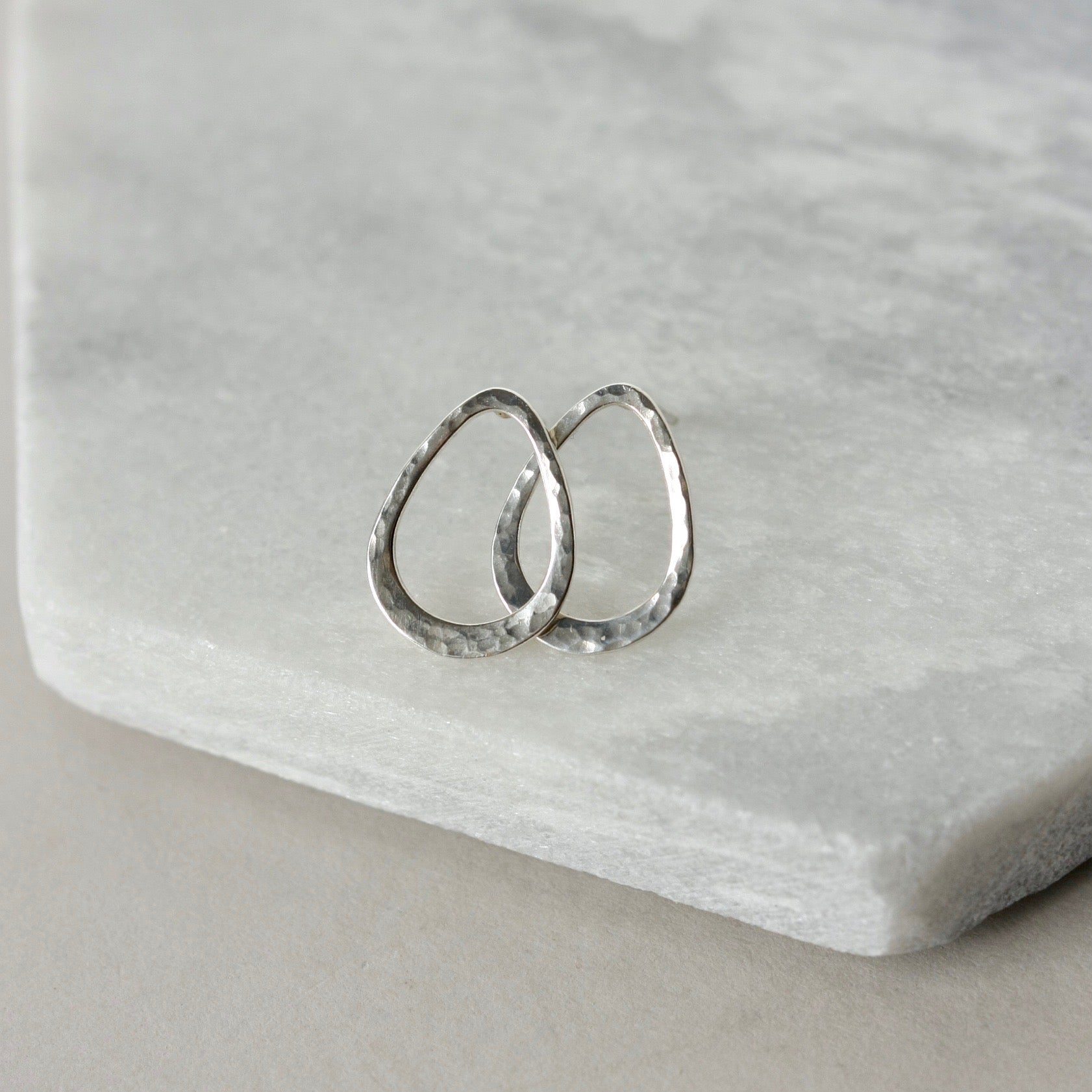 Sterling Silver Hammered Teardrop Stud Earrings