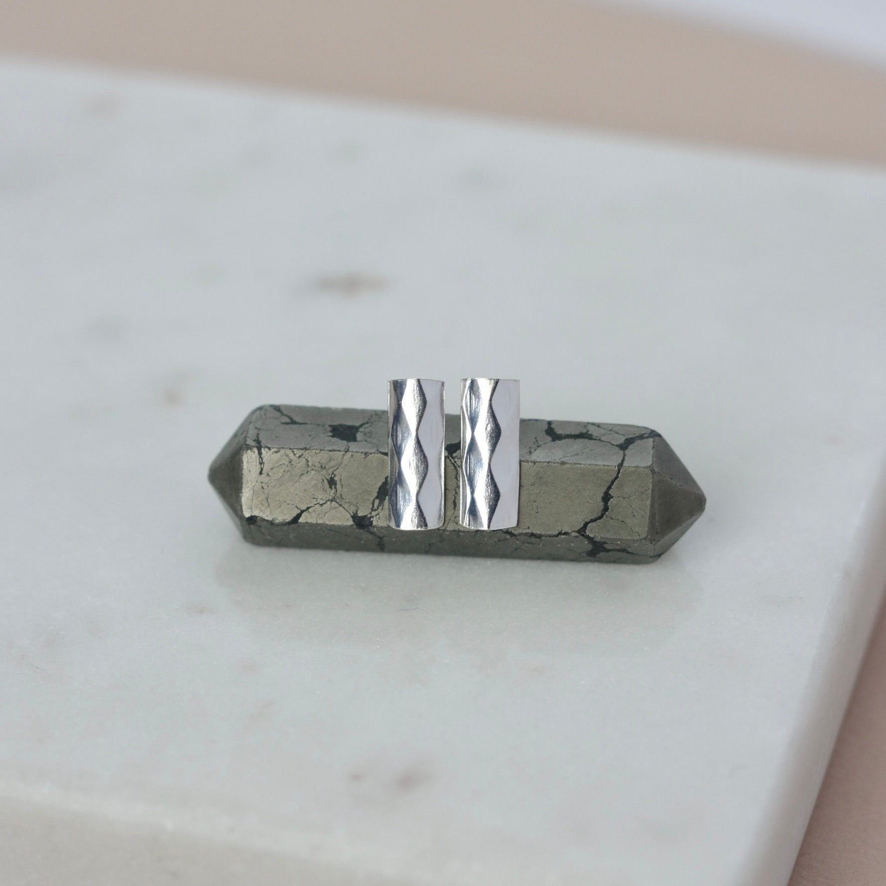 Minimalist Faceted Sterling Silver Bar Stud Earring