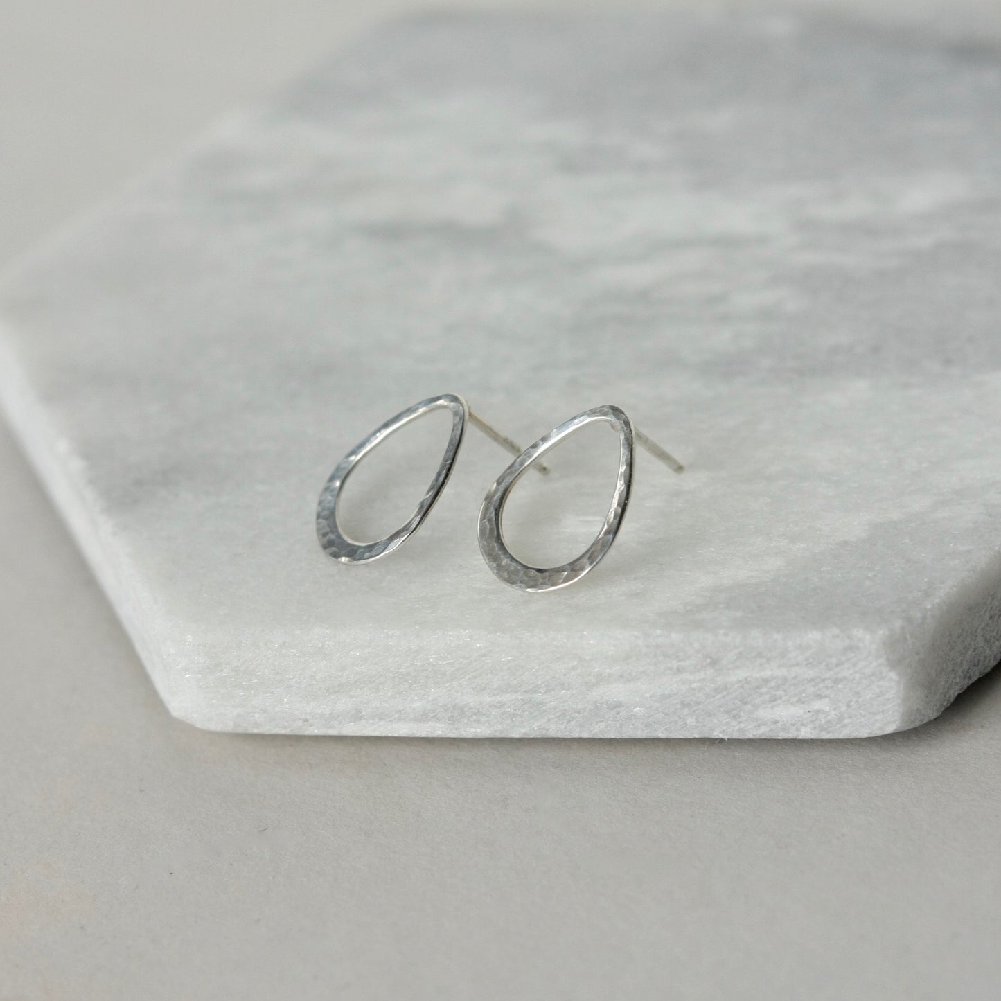 Sterling Silver Hammered Teardrop Stud Earrings