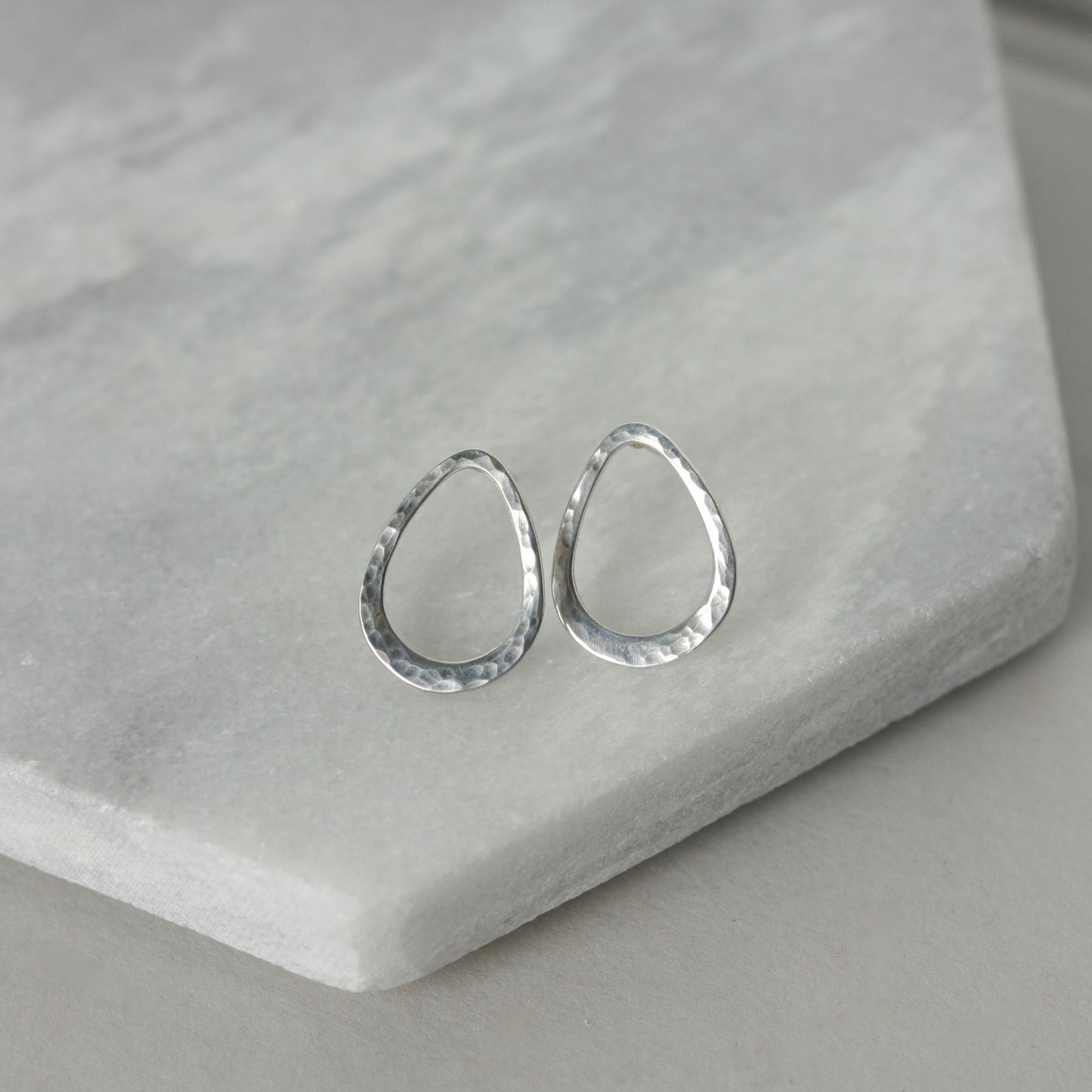 Sterling Silver Hammered Teardrop Stud Earrings